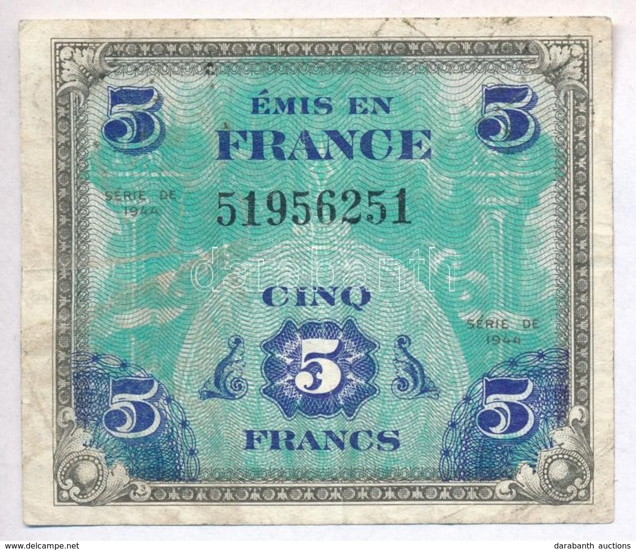 Franciaország / Szövetséges Katonai Kiadás 1944. 5Fr T:III-
France / Allied Military Currency 1944. 5 Francs C:VG
Krause - Non Classés