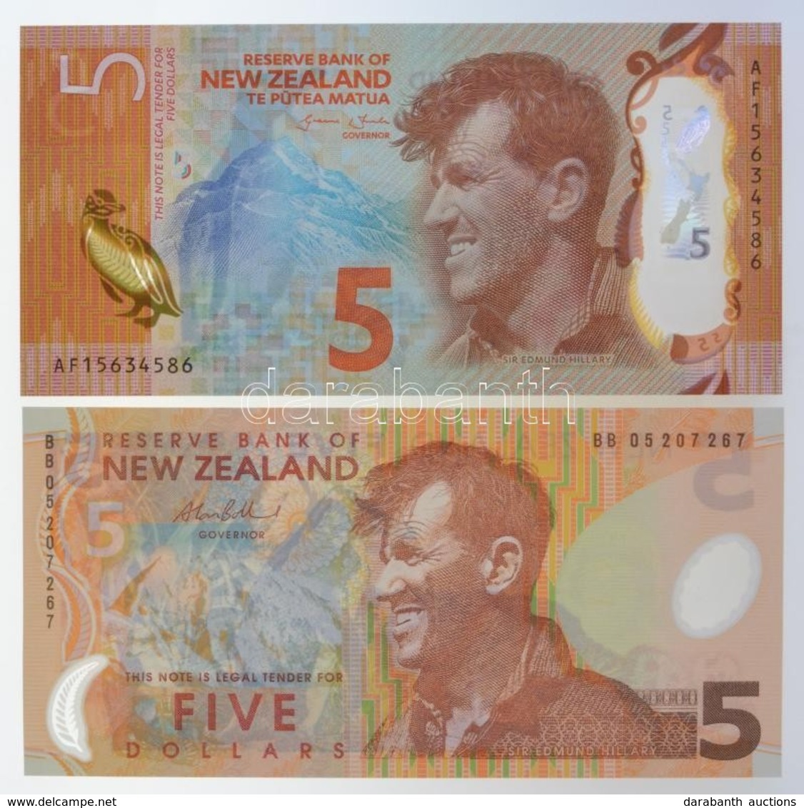 Új-Zéland 1999. 5D + 2015. 5D T:I
New Zealand 1999. 5 Dollars + 2015. 5 Dollars C:UNC - Non Classés