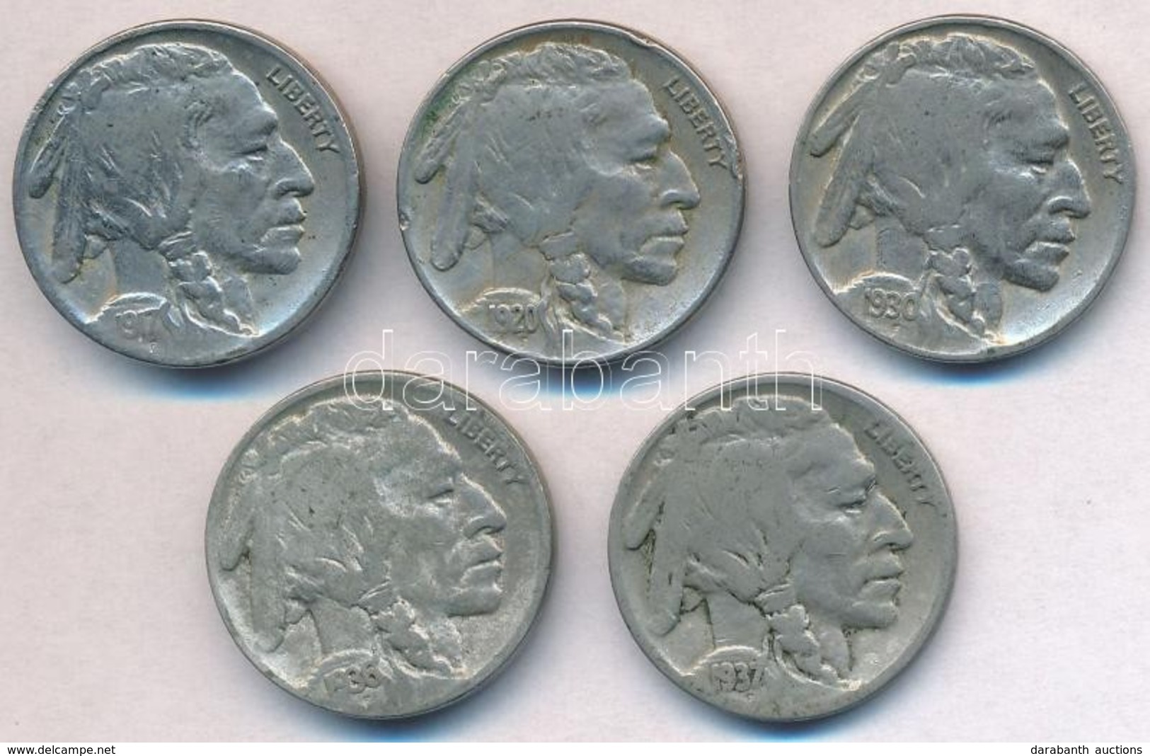 Amerikai Egyesült Államok 1917-1937. 5c Cu-Ni (5xklf) T:2-,3
USA 1917-1937. 5 Cents Cu-Ni (5xdiff) C:VF,F - Non Classés