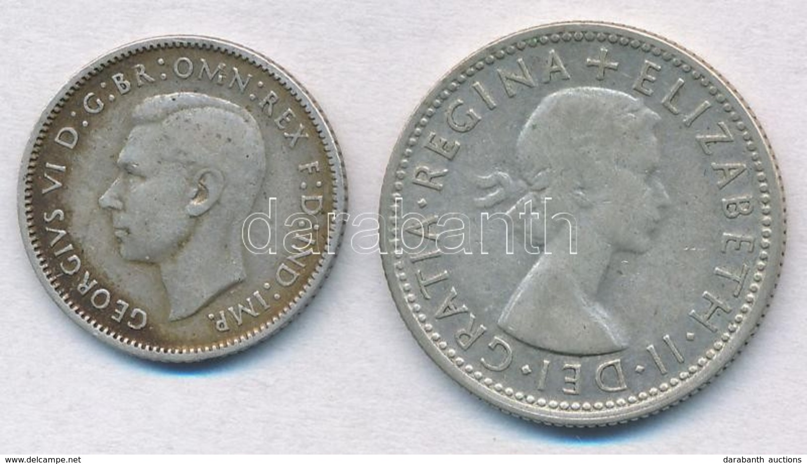 Ausztrália 1942D 6p Ag 'VI. György' + 1953. 1Sh Ag 'II. Erzsébet' T:2-
Australia 1942D 6 Pence Ag 'George VI' + 1953. 1  - Non Classificati