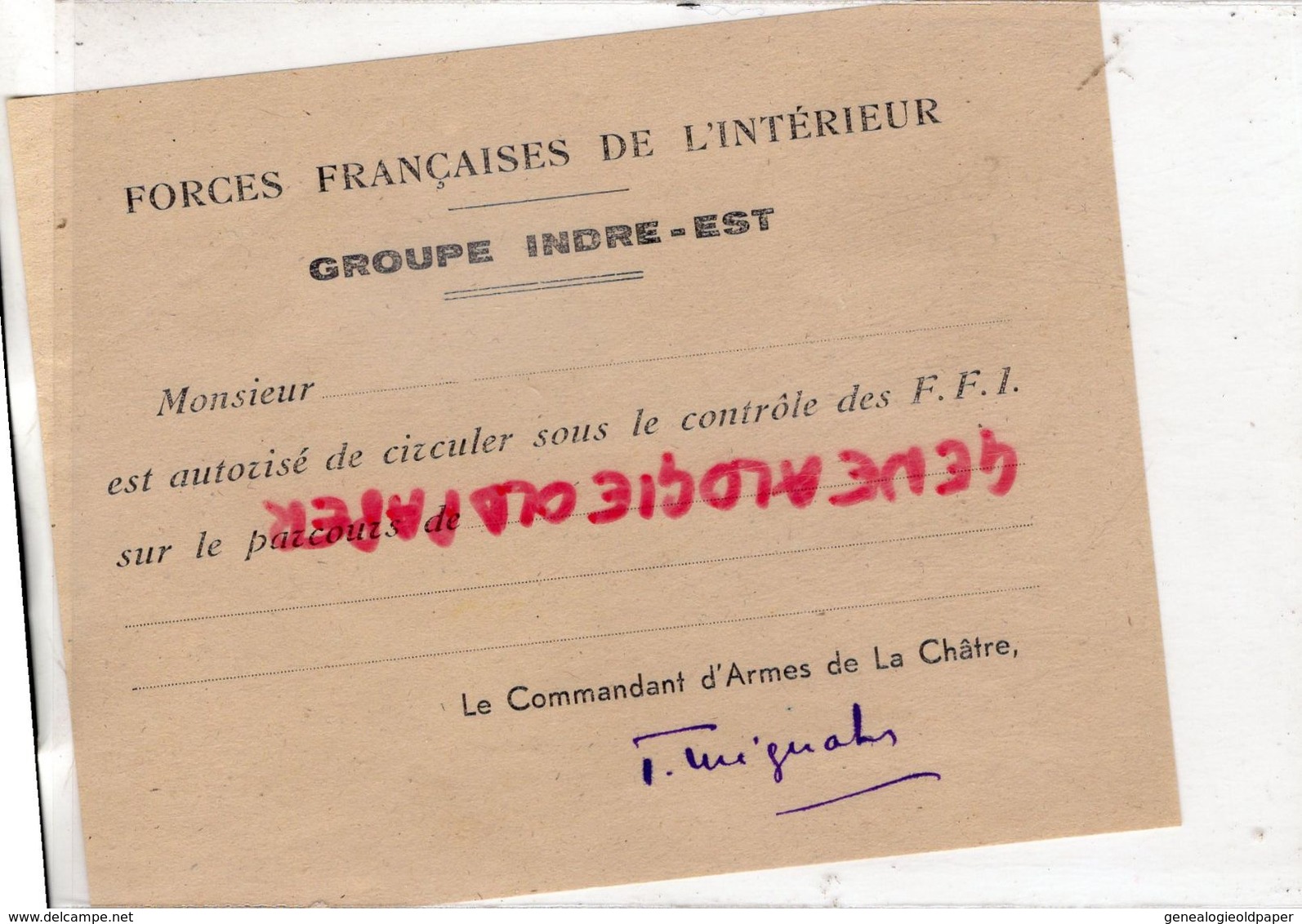 36- LA CHATRE- RARE CARTE FFI-FORCES FRANCAISES INTERIEUR-GUERRE 1939-1945- GROUPE INDRE EST- RESISTANCE LIBERATION - 1939-45