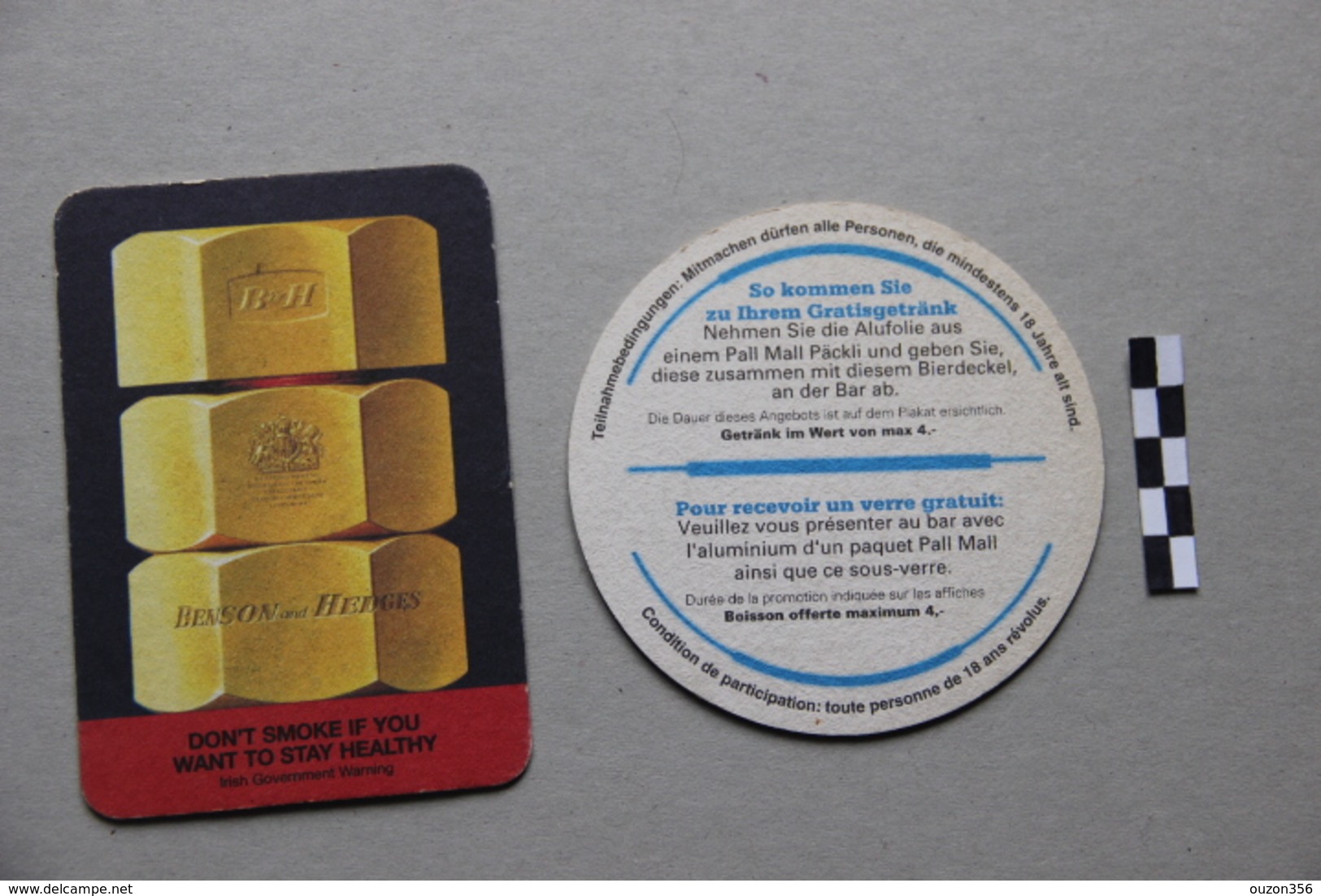 Lot De 2 Sous-Bocks (cigarettes) : Benson And Hedges, Pall Mall - Beer Mats