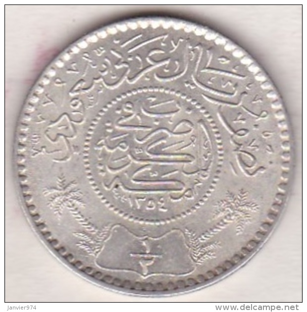 Saudi Arabia 1/2 Riyal AH 1354 . Abd Al-Aziz . Argent.  KM# 17 - Arabie Saoudite