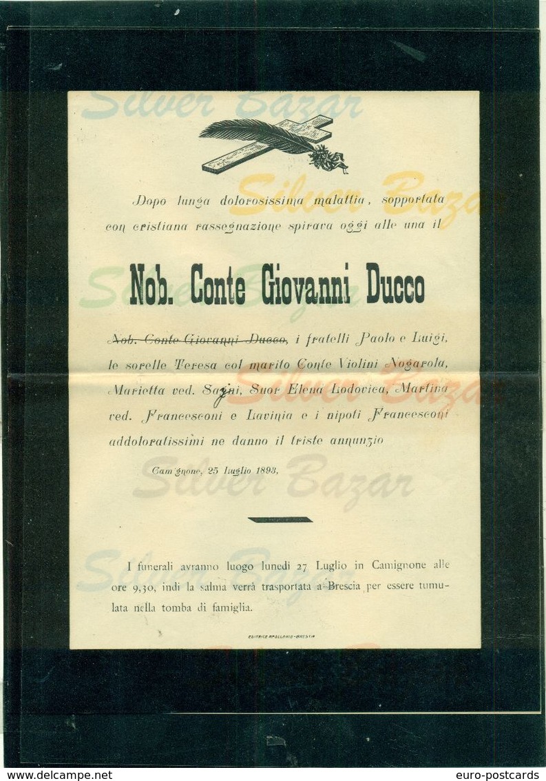 PEDERGNAGA-NOBILE PIETRO DEI CONTI FE' D'OSTIANI-CAVALIERE DI MALTA-1901-AFFRANCATO CON 2 CENT- ROSSO  BRUNO-UMBERTO I° - Avvisi Di Necrologio