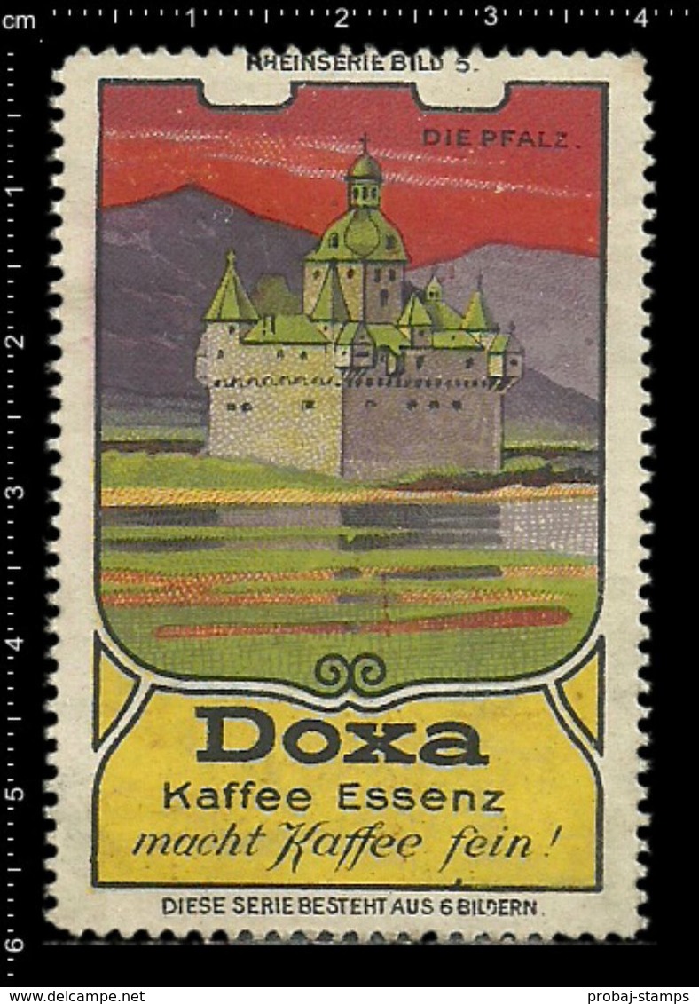 German Poster Stamp, Stamps, Reklamemarke, Cinderellas, Doxa, Kaffee, Coffee, Burg Pfalzgrafenstein, Castle, Schloss, - Castelli