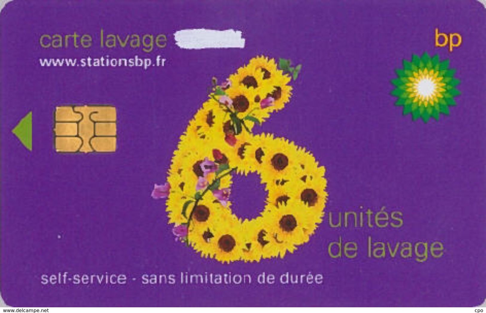 # Carte A Puce Portemonnaie  Lavage BP - Fleur - Violet - 6u - Puce2? - Offerte Gratté - Tres Bon Etat - - Colada De Coche