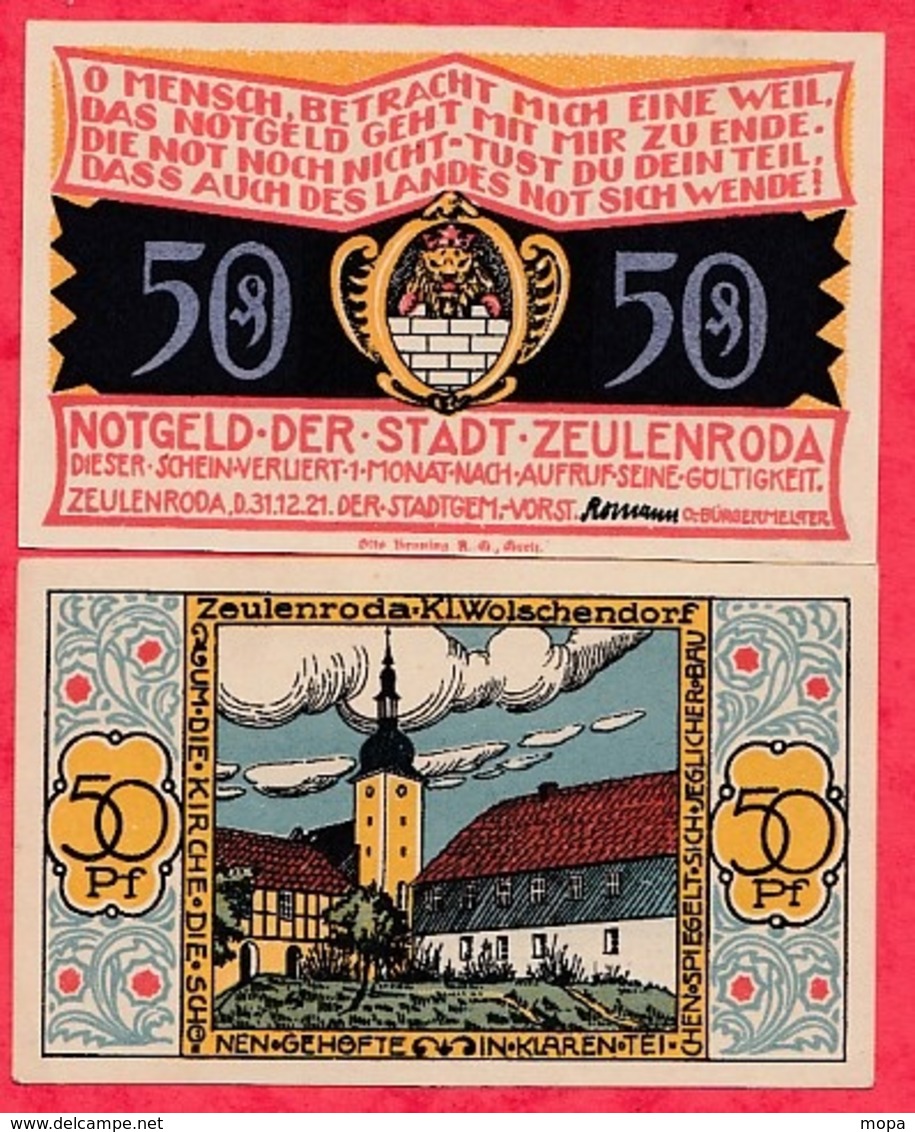 Allemagne 1 Notgeld 50 Pfenning Stadt Zeulenroda UNC Lot N °9 - Sammlungen