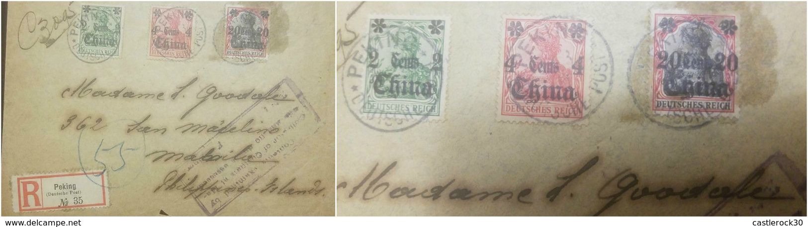 O) 1900 CHINA, GERMAN OCCUPATION, STAMP GERMANIA, WITH REGISTRATION IN PEKING-WAS UNDER US FORCES,FROM PEKIN TO PHILIPPI - Covers & Documents