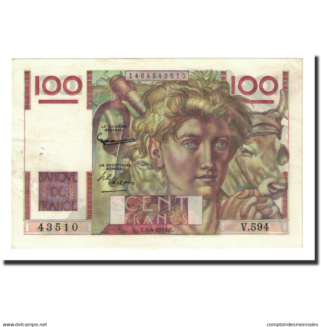 France, 100 Francs, 1954-04-01, SUP, Fayette:28bis.6, KM:128e - 100 F 1945-1954 ''Jeune Paysan''