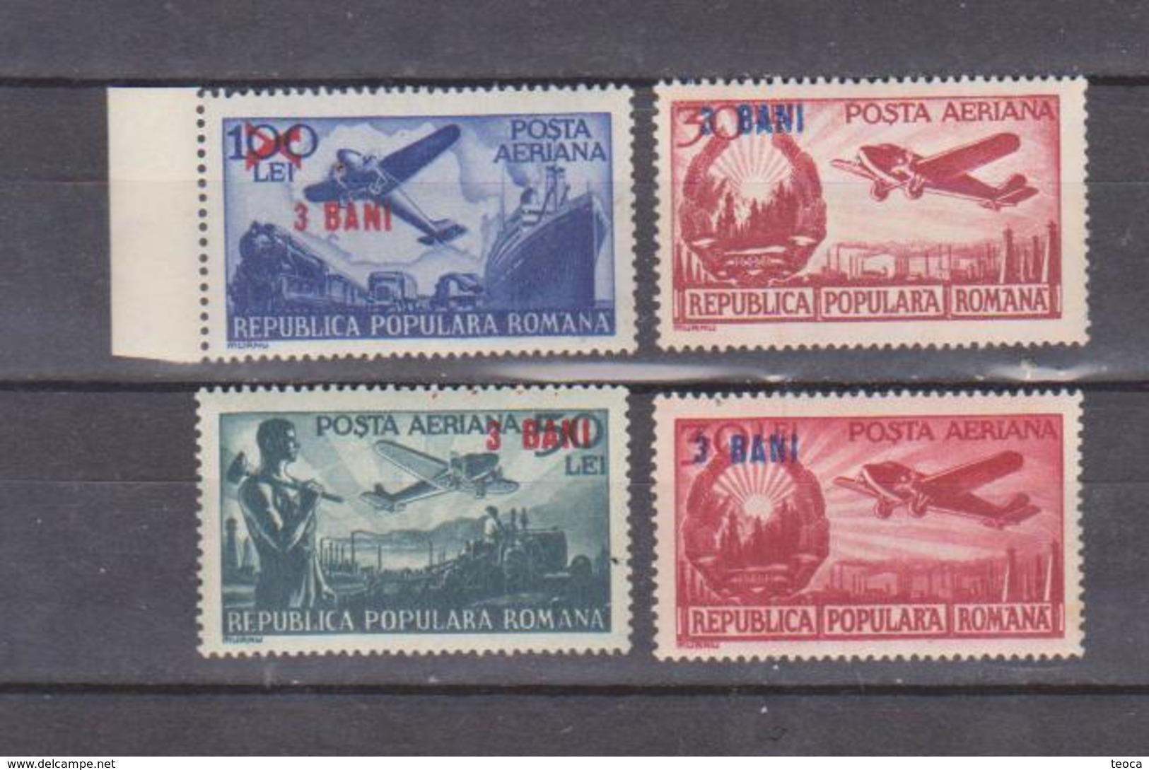 AIRPLANES,AVIATION, SET MNH ROMANIA  1952, , OVERPRINT ,``3 BANI``, MI A1363, 1363-64 - Unused Stamps