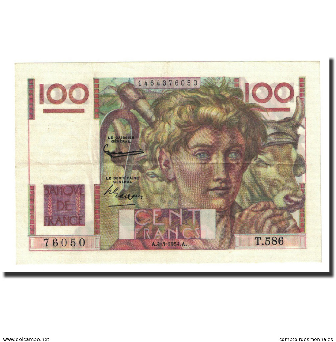 France, 100 Francs, 1954-03-04, SUP, Fayette:28bis5, KM:128e - 100 F 1945-1954 ''Jeune Paysan''