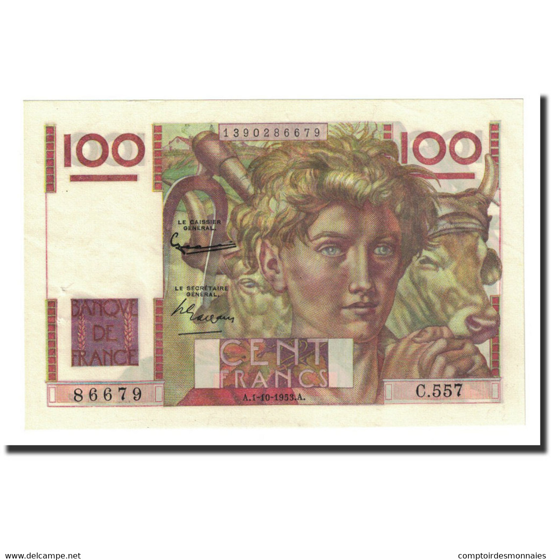France, 100 Francs, 1953-10-01, SUP, Fayette:28b.3, KM:128e - 100 F 1945-1954 ''Jeune Paysan''