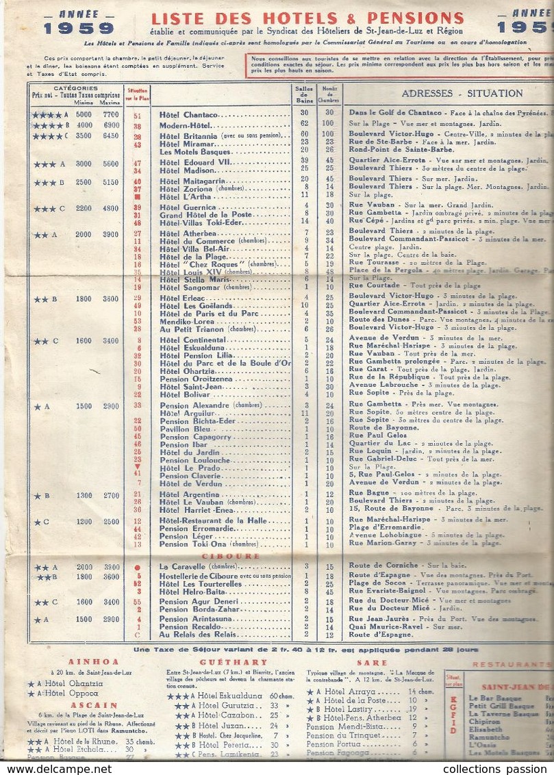 Dépliant Touristique, 6 Pages , SAINT JEAN DE LUZ Et Région ,1959  , 2 Scans , Frais Fr :1.55 E - Dépliants Touristiques