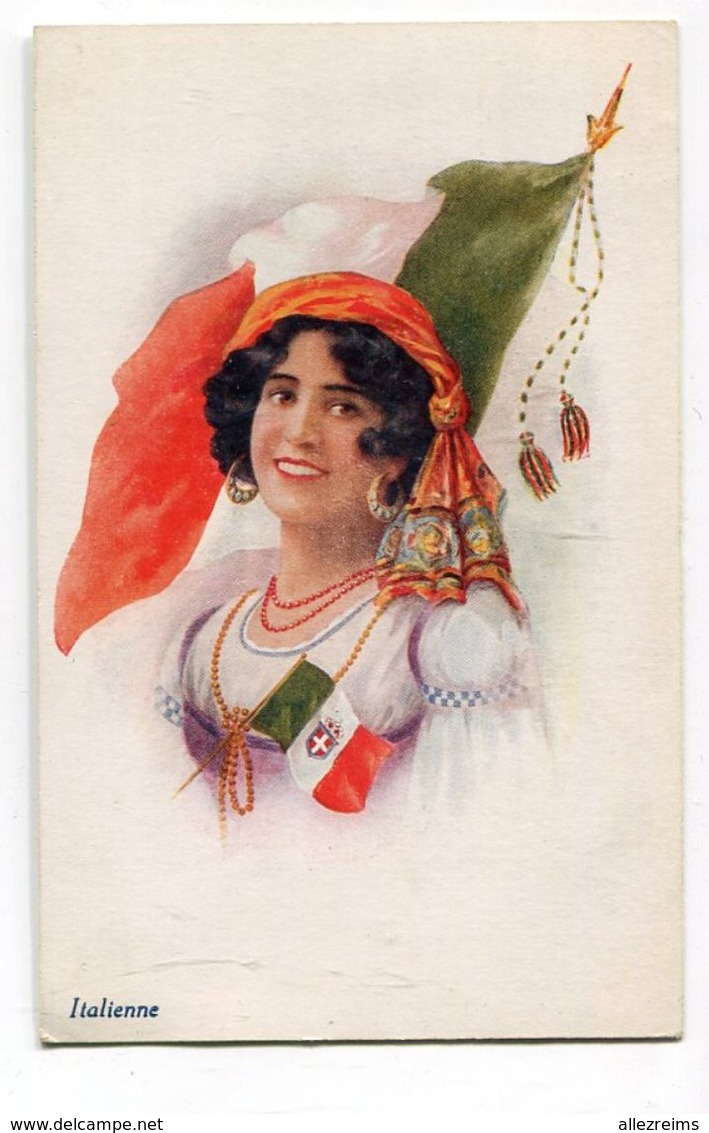 CPA   Illustrateur  : Jeune Femme Au Drapeau  ITALIE   Militaria    A  VOIR  !!!!!!! - 1900-1949