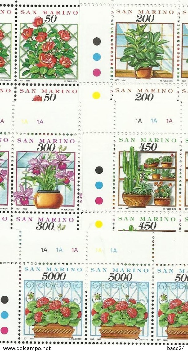 1992 San Marino Saint Marin FIORI E PIANTE FLOWERS PLANTS 8 Serie Di 5v. MNH** Blocco - Nuovi