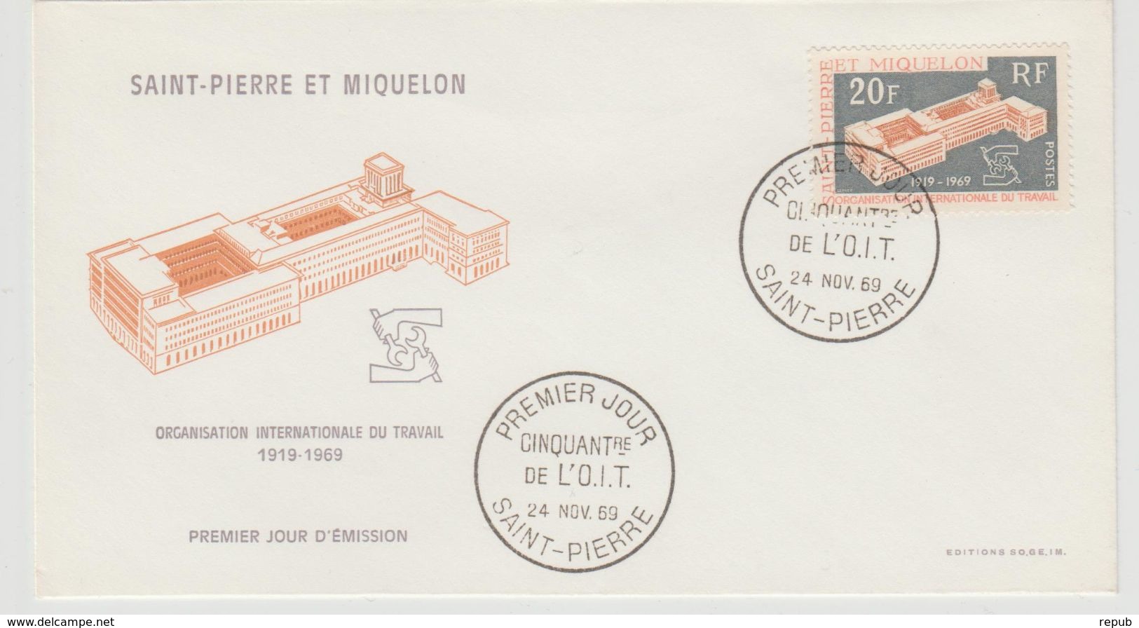 Saint Pierre Et Miquelon FDC 1969 OIT 398 - FDC