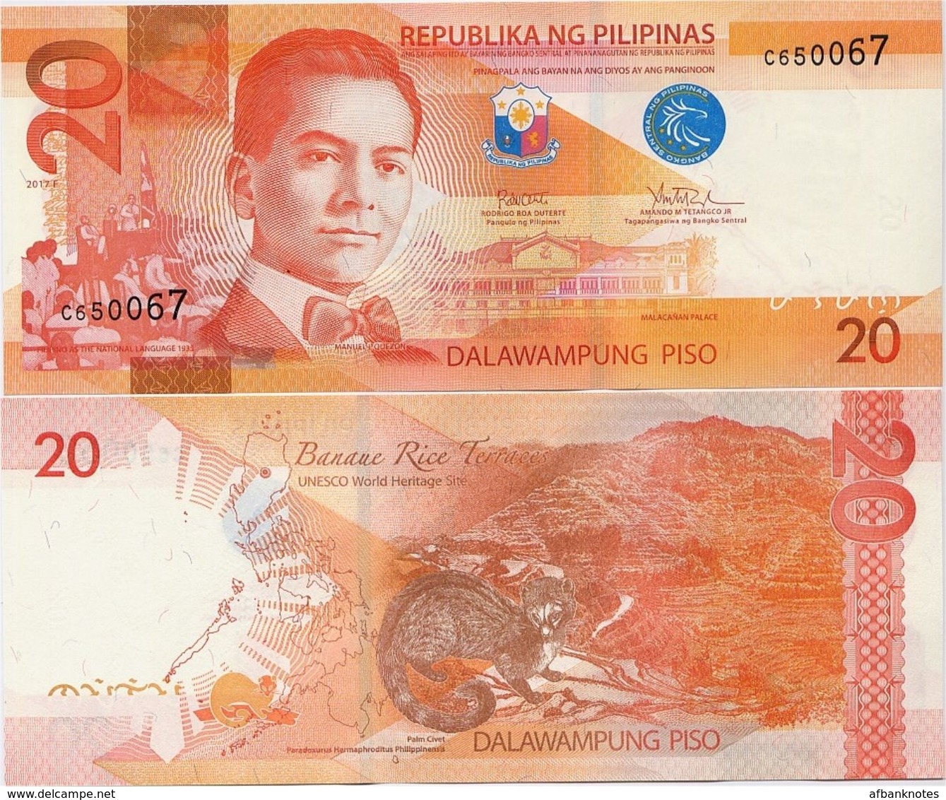 PHILIPPINES      20 Piso      P-206      2017F      UNC  [sign. Duterte-Tetangco] - Filippine