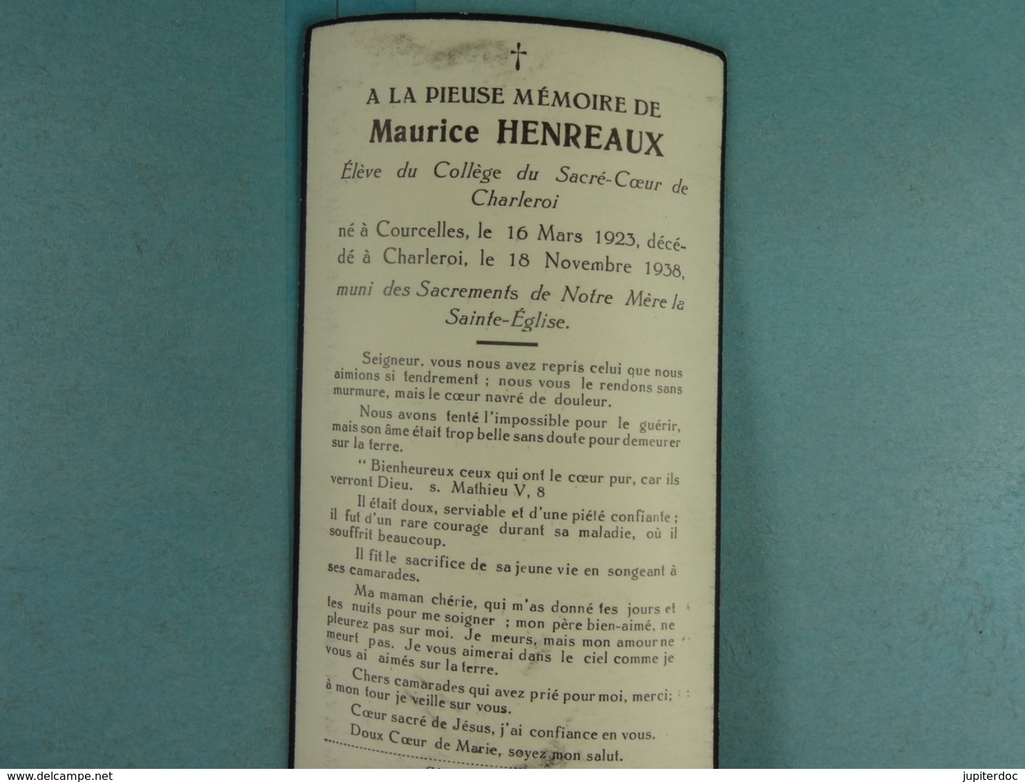 Maurice Henreaux Courcelles 1923 Charleroi 1938 /7/ - Images Religieuses