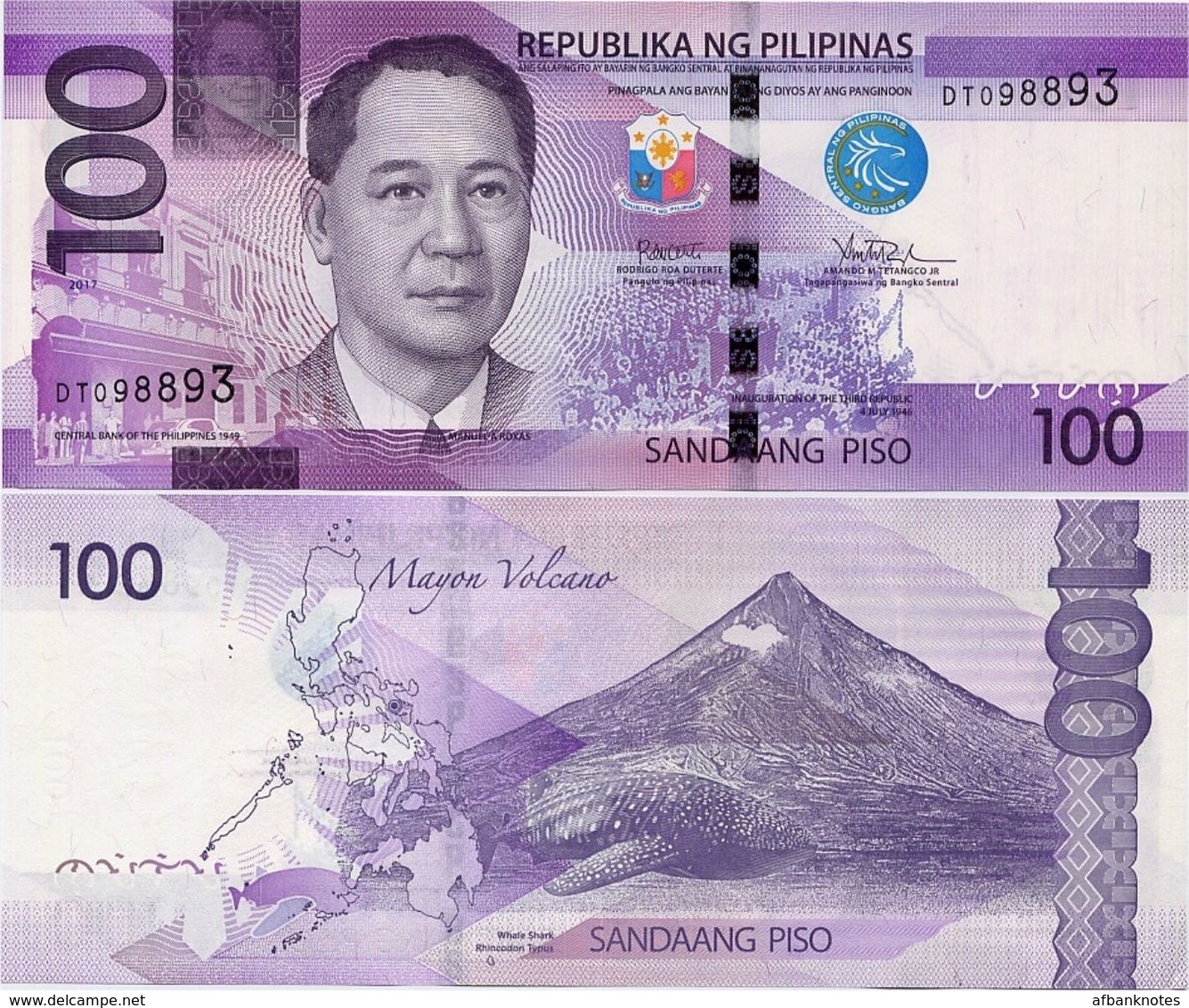 PHILIPPINES      100 Piso      P-208       2017      UNC  [sign. Duterte-Tetangco] - Filippine