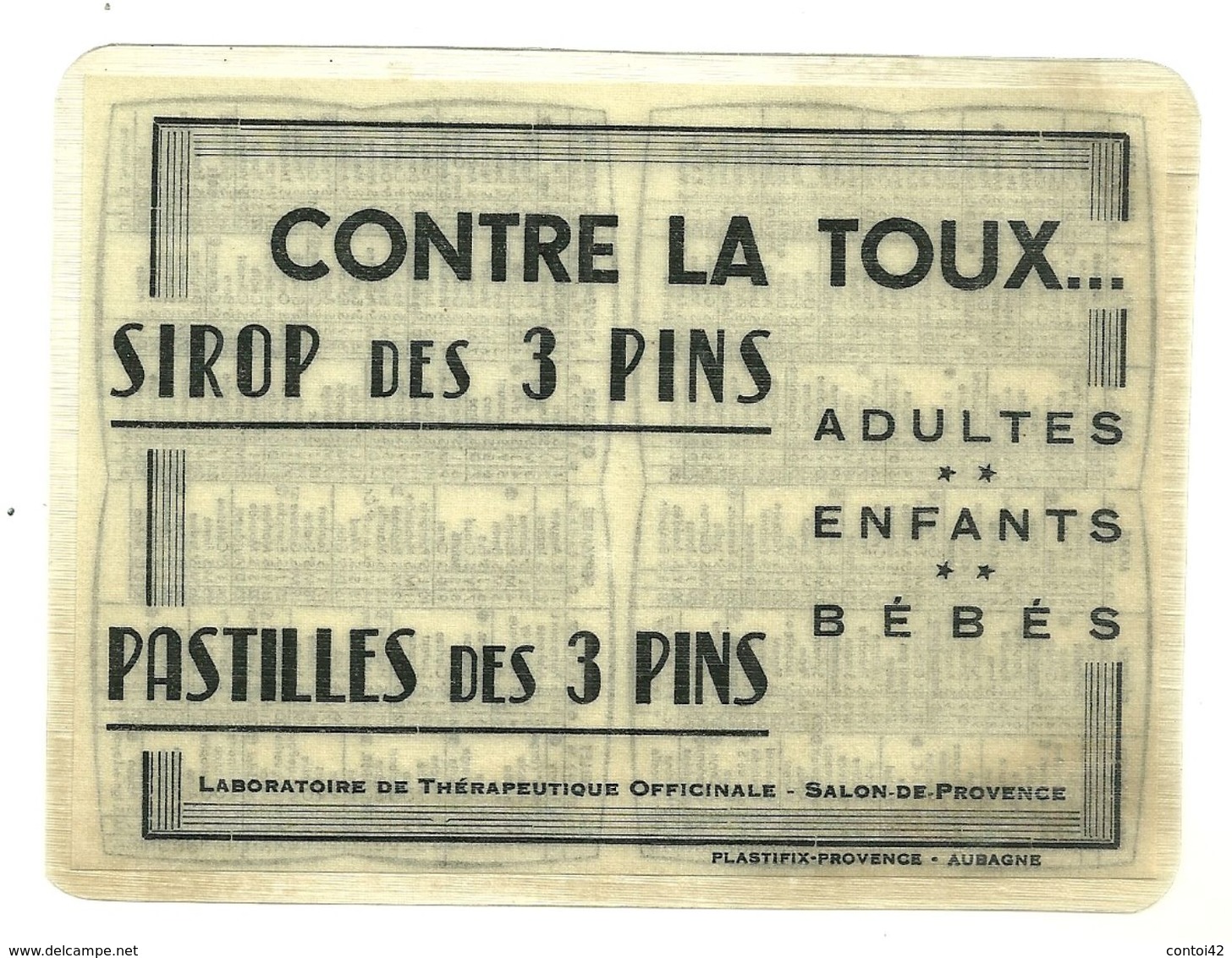 13 SALON DE PROVENCE CALENDRIER 1956 PUBLICITE SIROP DES 3 PINS MEDECINE SANTE BOUCHES DU RHONE - Small : 1941-60