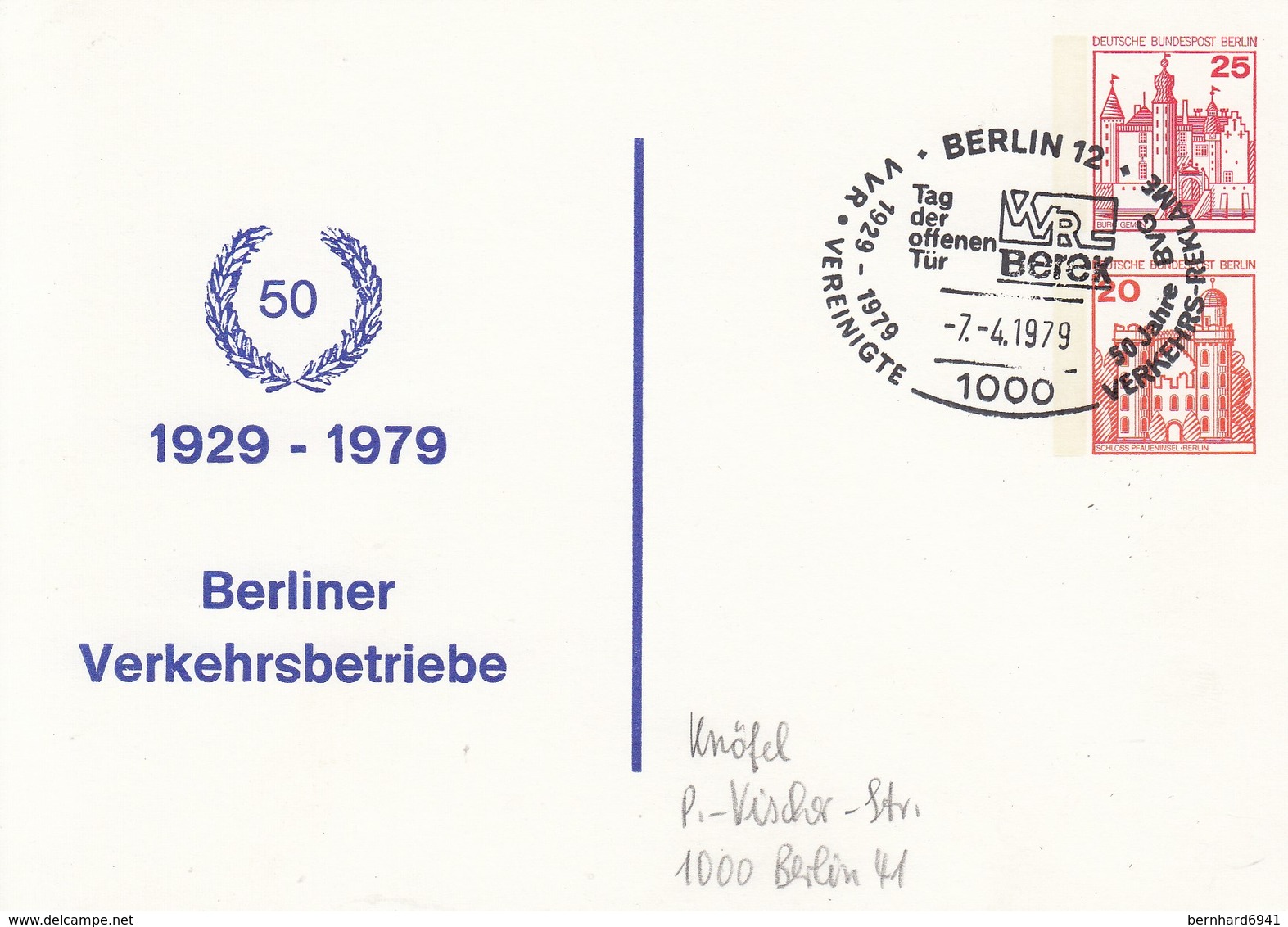 B PP 94/2 50 Jahre 1929 - 1979 Berliner Verkehrsbwtriebe, Berlin 12 - Private Postcards - Used