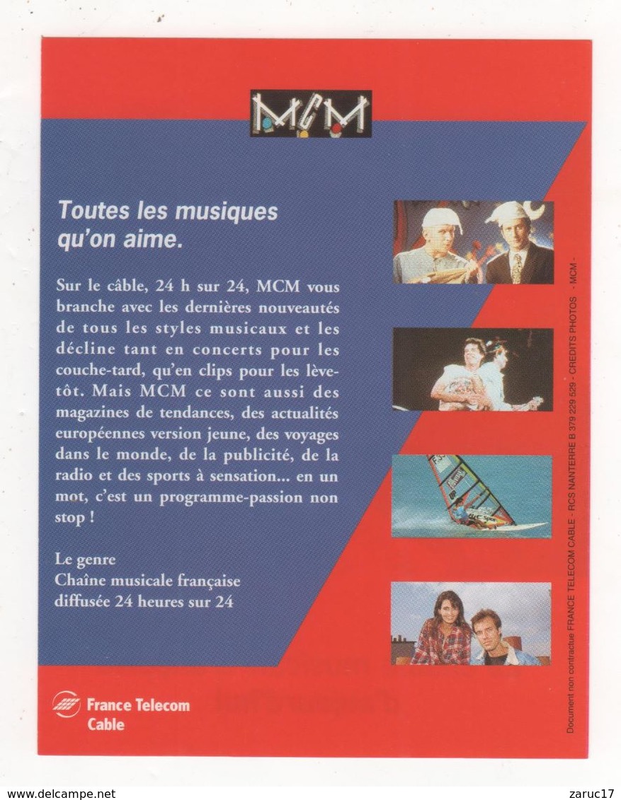 Fiche Publicité FRANCE TELECOM CABLE CHAINE MUSICALE FRANCAISE D AUJOURD HUI  MCM - Publicités