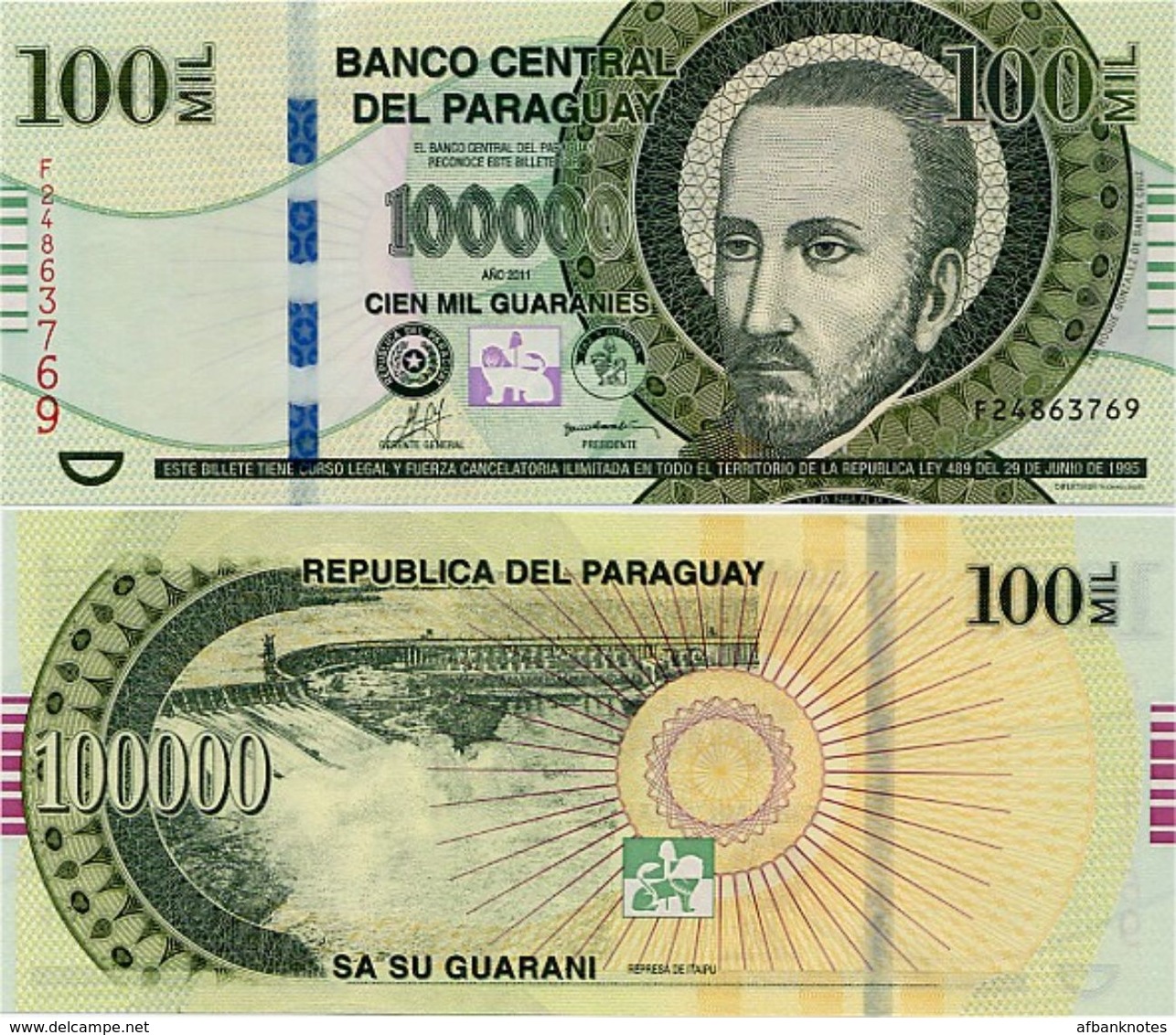 PARAGUAY       100,000 Guaraníes       P-233c       2011       UNC  [ 100000 ] - Paraguay