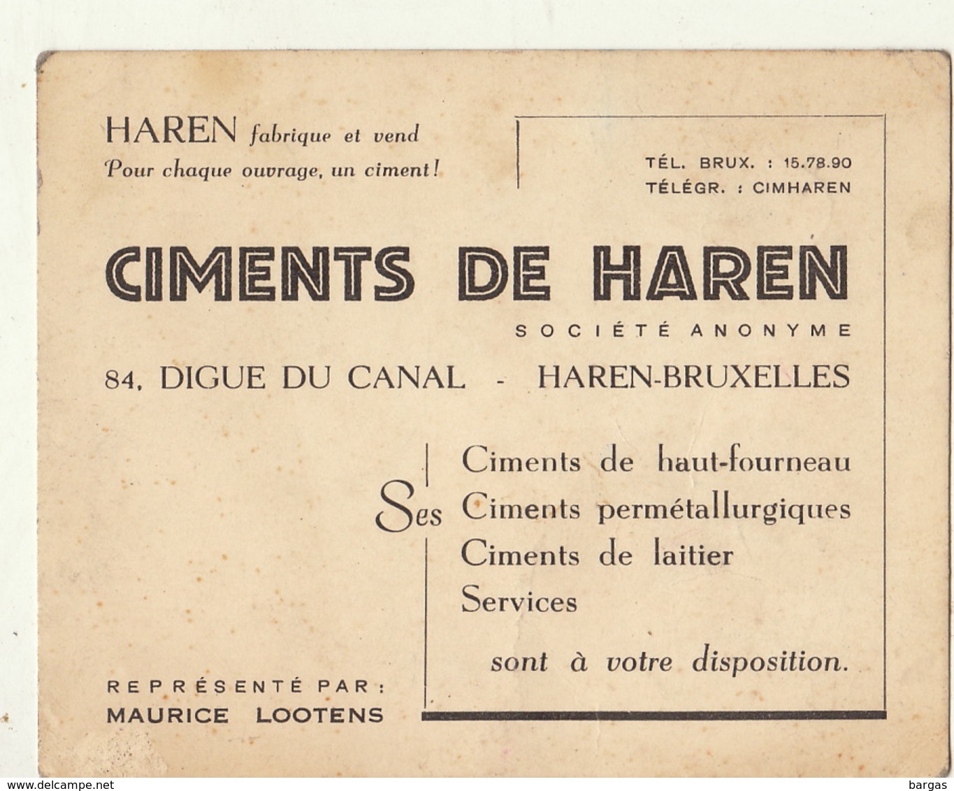 Carte Ciment De Haren Par Lootens Bruxelles - Werbung