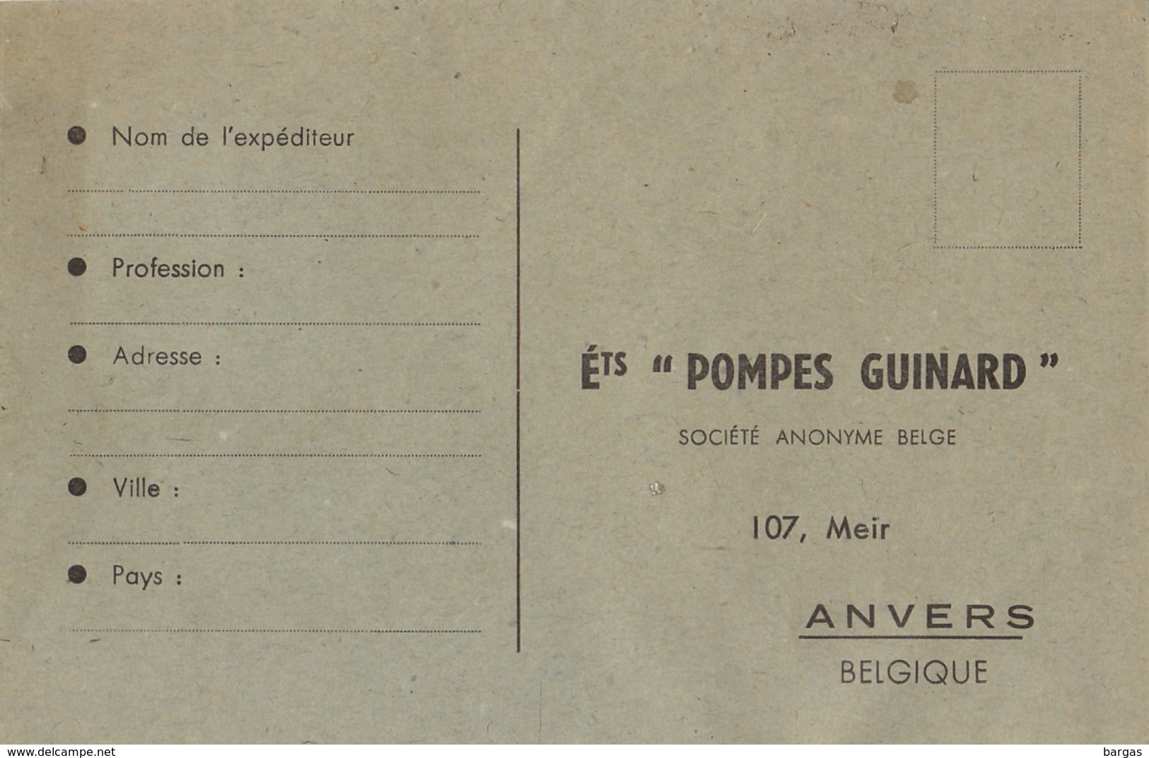 Carte Pompe GUINARD Anvers Recto Verso - Publicidad