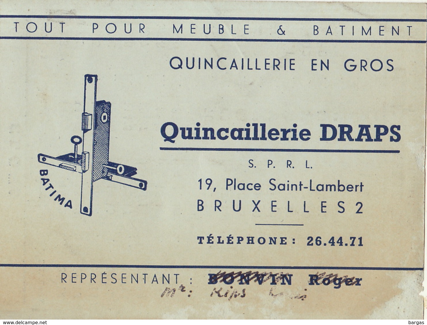 Carte Quincaillerie DRAPS à Bruxelles - Publicités