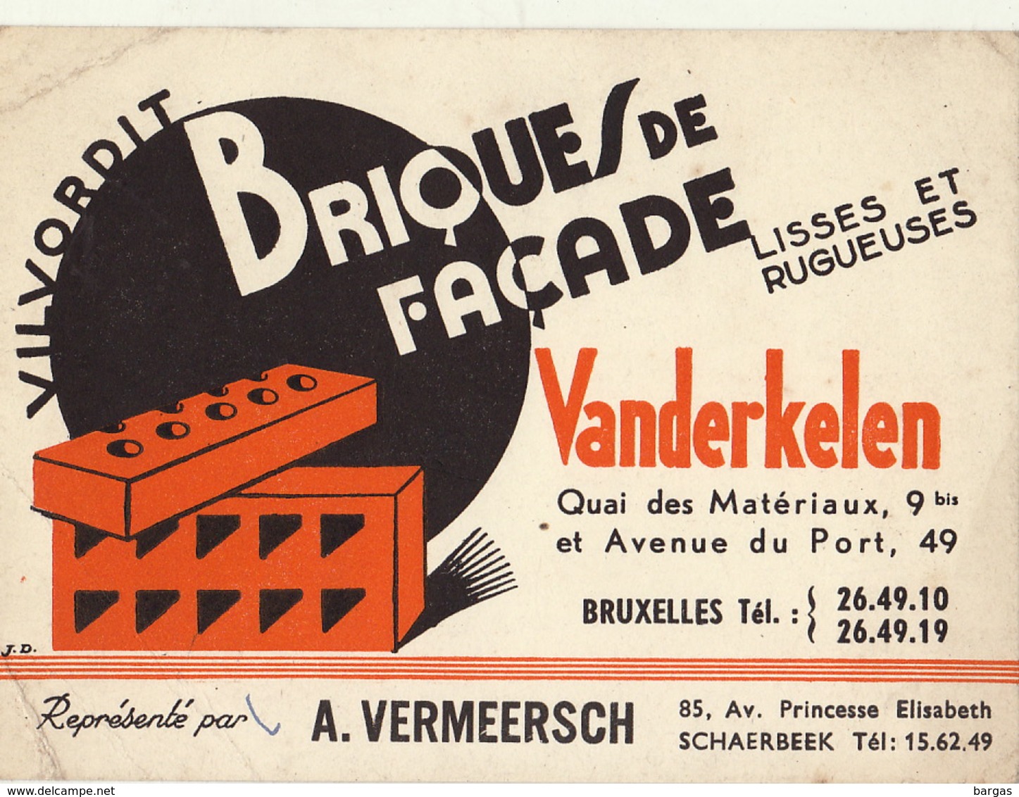 Carte Brique Vanderkelen Bruxelles Vermeersch Schaebeek Vilvordit - Publicidad