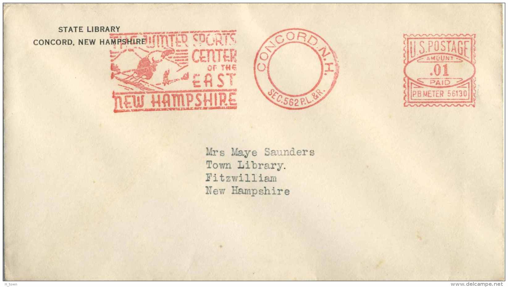 820  Ski: Ema D'États-Unis, 193x - New Hampshire Winter Sports Center Of The East: PB Meter Stamp From Concord - Ski