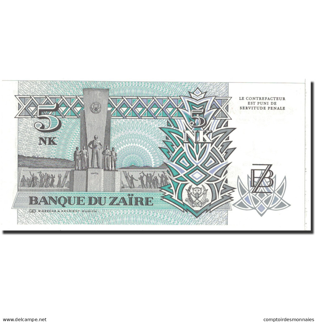 Billet, Zaïre, 5 Nouveaux Makuta, 1993, 1993-06-24, KM:48a, SPL+ - Zaïre