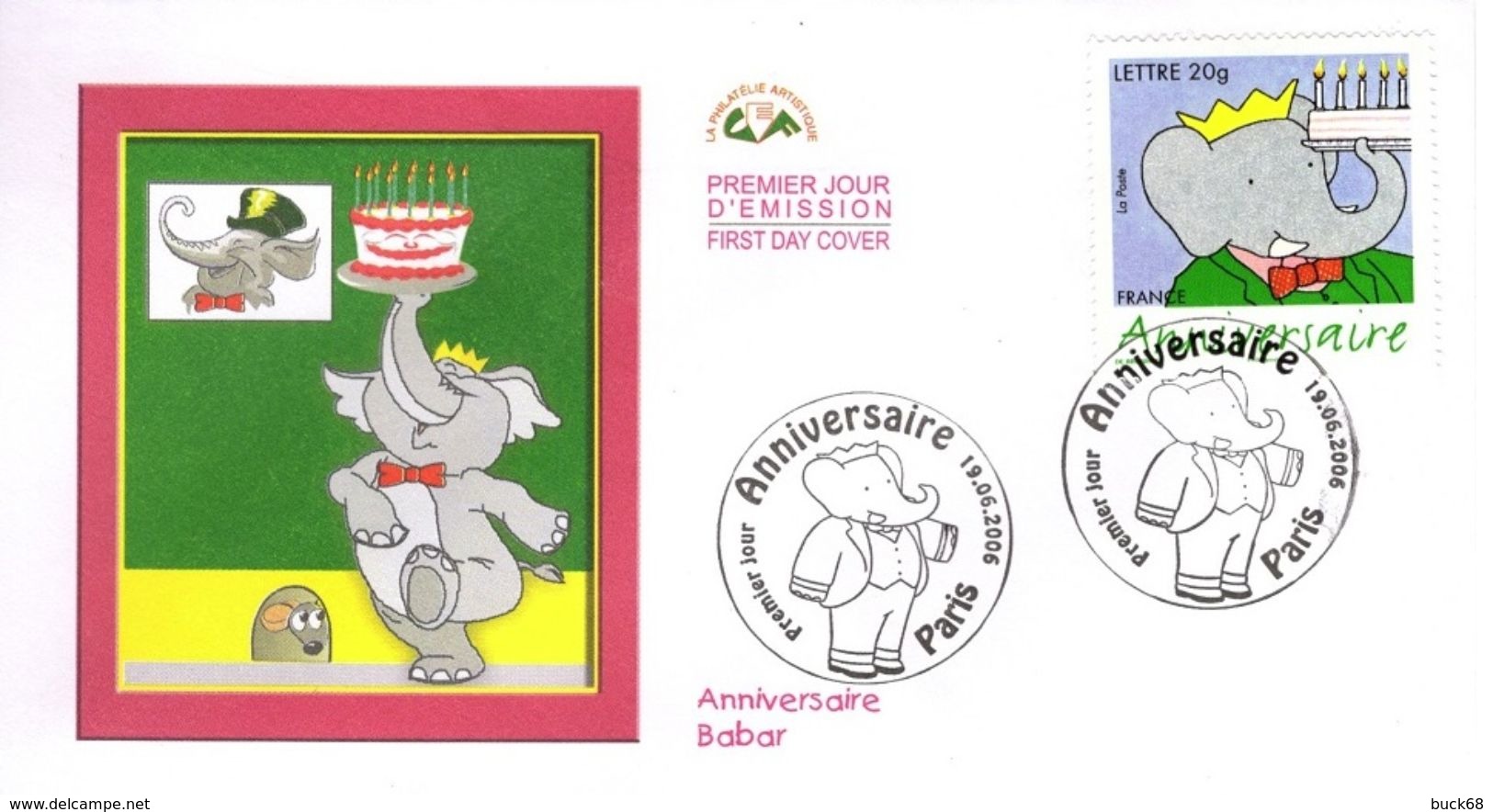 FRANCE 3927 FDC 1er Jour Babar Elephant Elefant Gateau Bougie - Bandes Dessinées