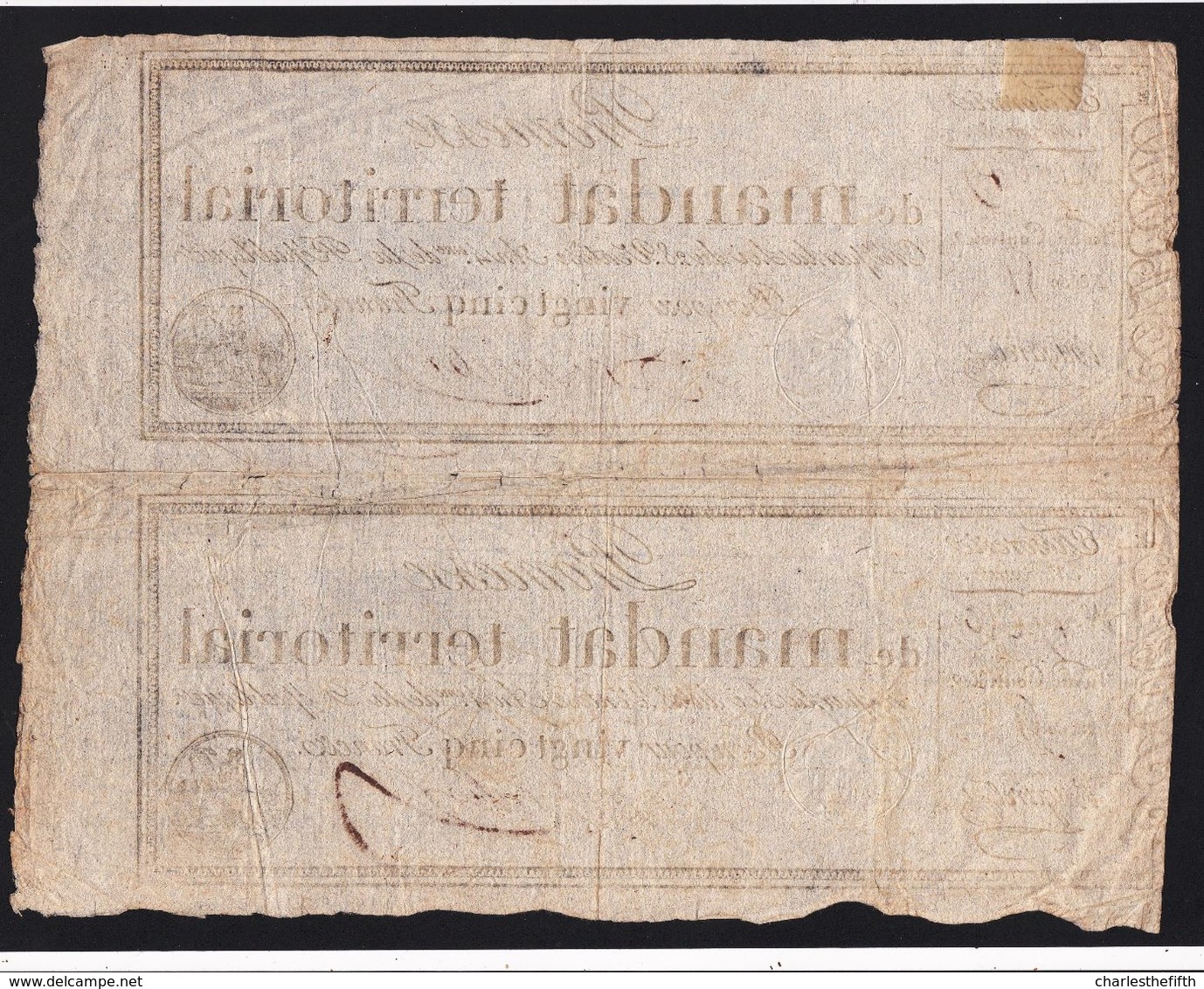 SUPERBE !! PLANCHE DE 2 Promesses " MANDAT TERRITORIAL " 25 Francs Du 28 Ventôse L'an 4 - Signé Bugarel - Série 1 - Assignats & Mandats Territoriaux