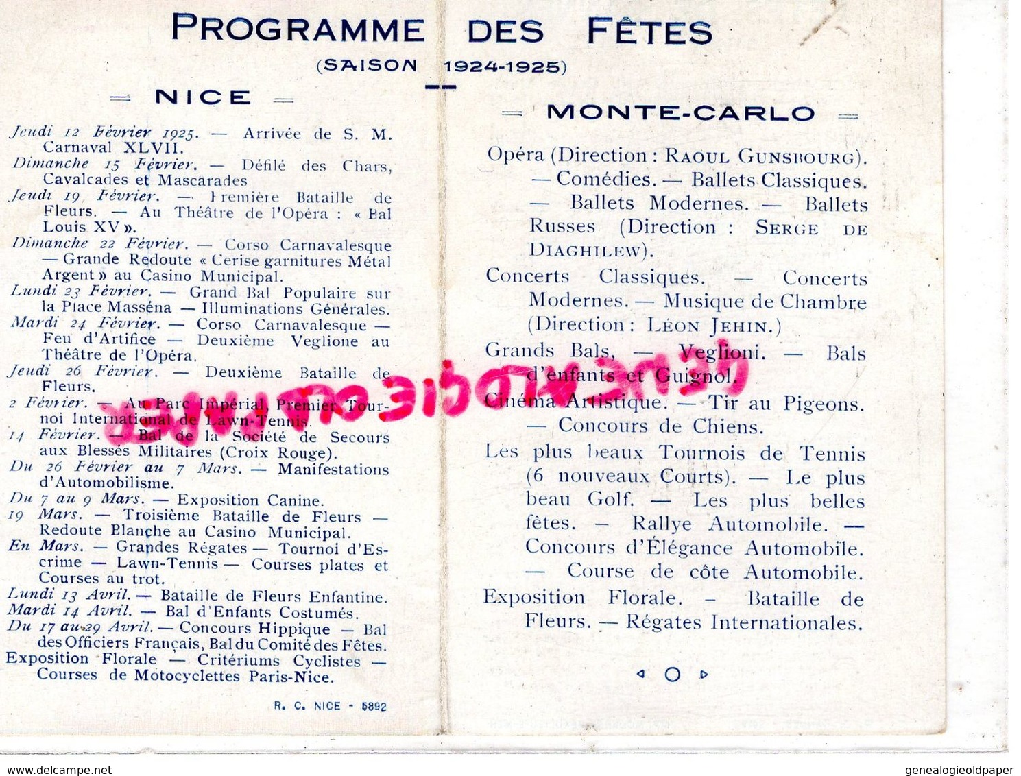 06- NICE- CANNES- MONTE CARLO- PROGRAMME DES FETES SAISON 1924-1925- MANUFACTURE FOURRURES AU CANADA- FOURRURE - Programs