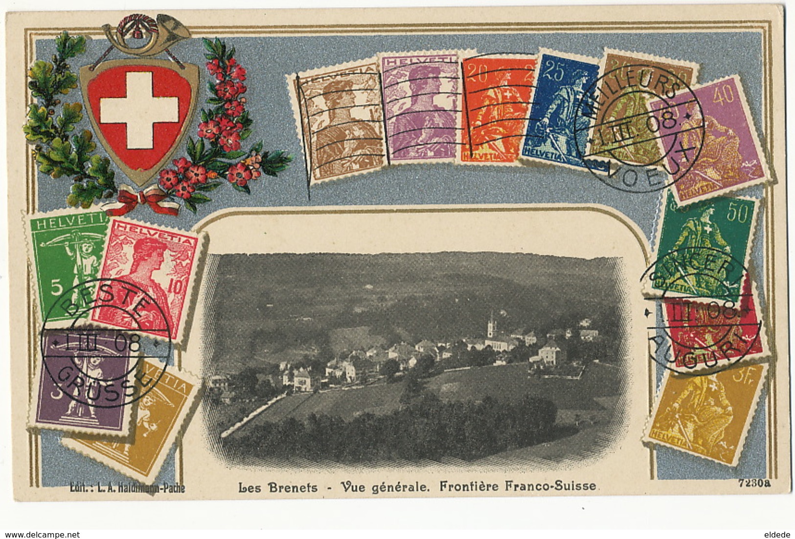 Carte Philatelique Gaufrée Les Brenets Frontiere Franco Suisse  Edit Haldimann Pache - Les Brenets