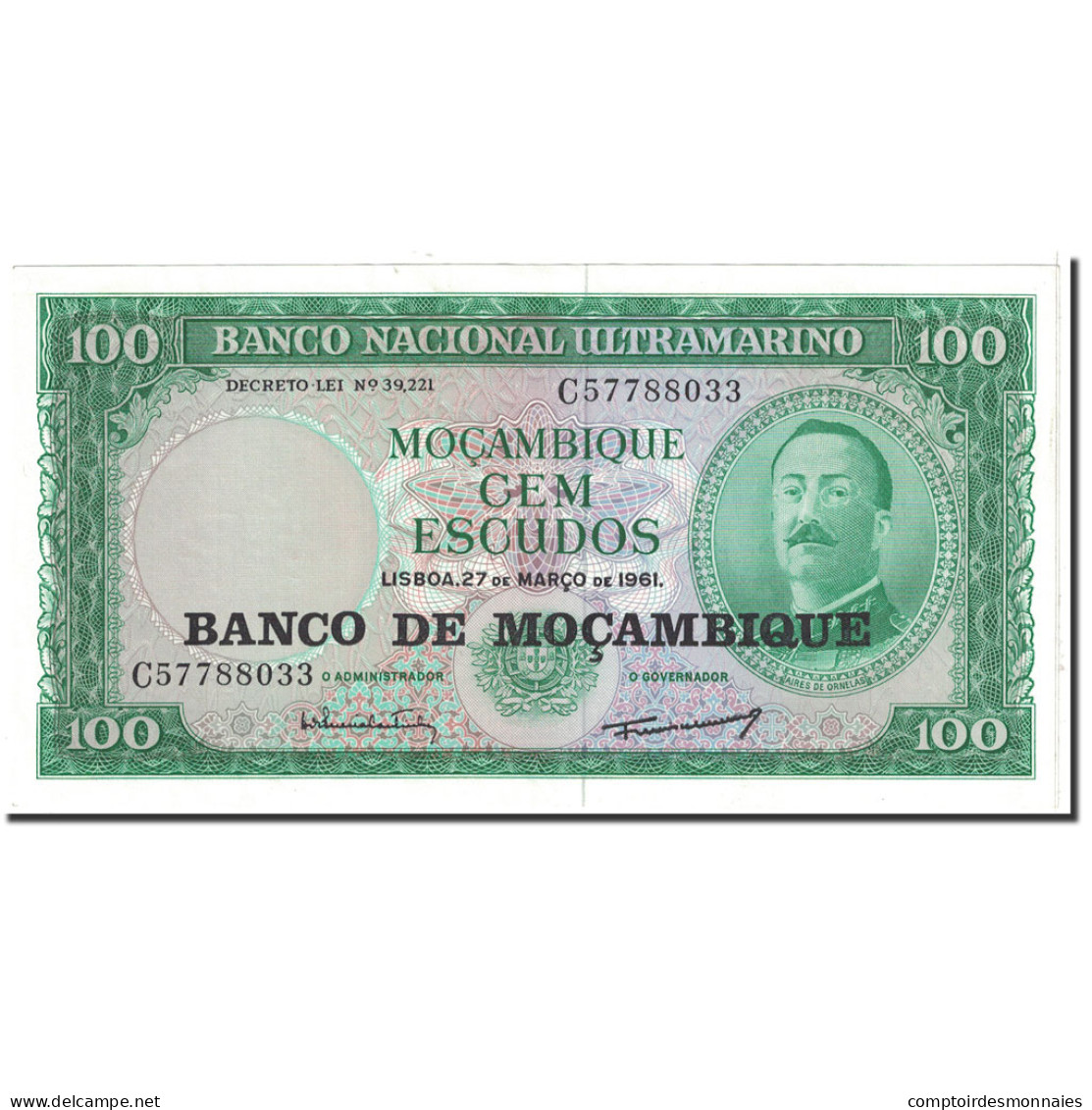 Billet, Mozambique, 100 Escudos, 1961, 1961-03-27, KM:117a, SPL - Mozambique