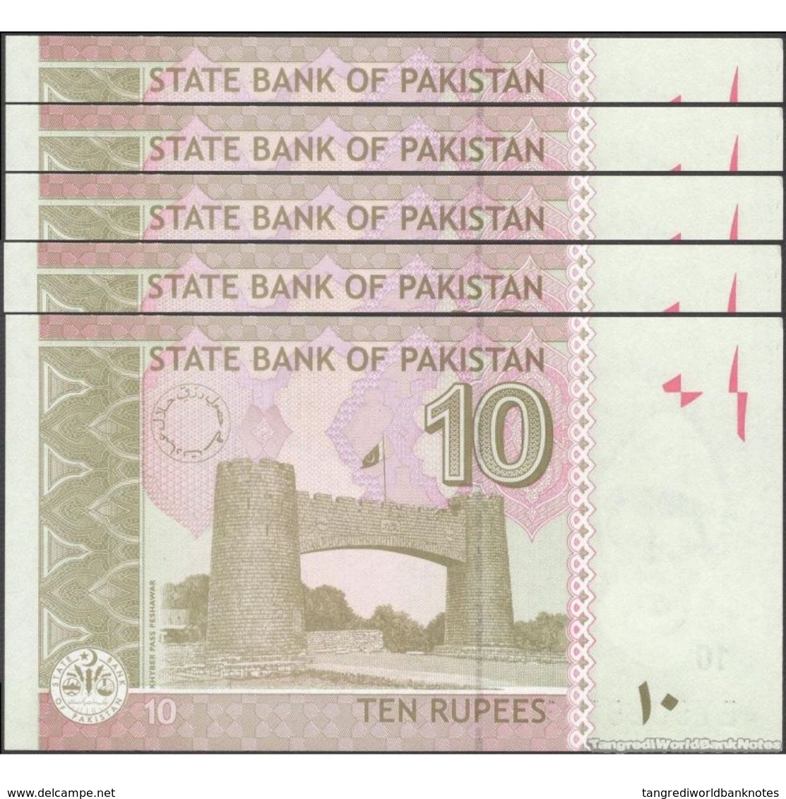 TWN - PAKISTAN 45j - 10 Rupees 2015 DEALERS LOT X 5 - Prefix AEY - Signature: Ashraf Mahmood Wathra UNC - Pakistan