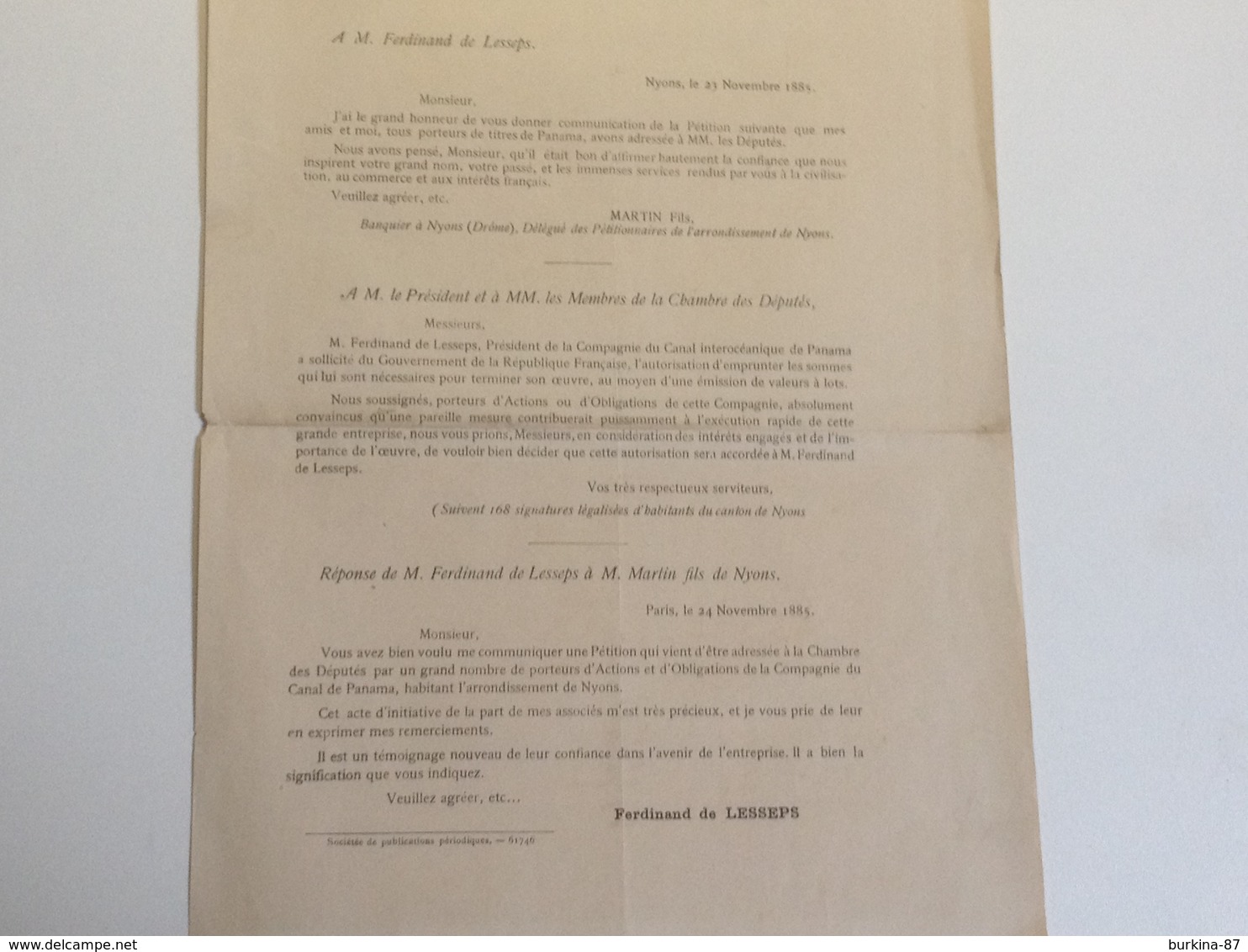 Canal De Panama, 1885, Extraits De Lettres D'actionnaires De, Nyons, à, Mr Ferdinand De Lesseps, Et Retour - Documentos Históricos