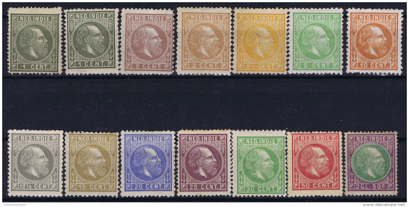 Netherlands East Indies : NVPH Nr 3 - 16  MH/* Flz/ Charniere  1870 - 1888, ,5 Cent Has Part Gum - Niederländisch-Indien