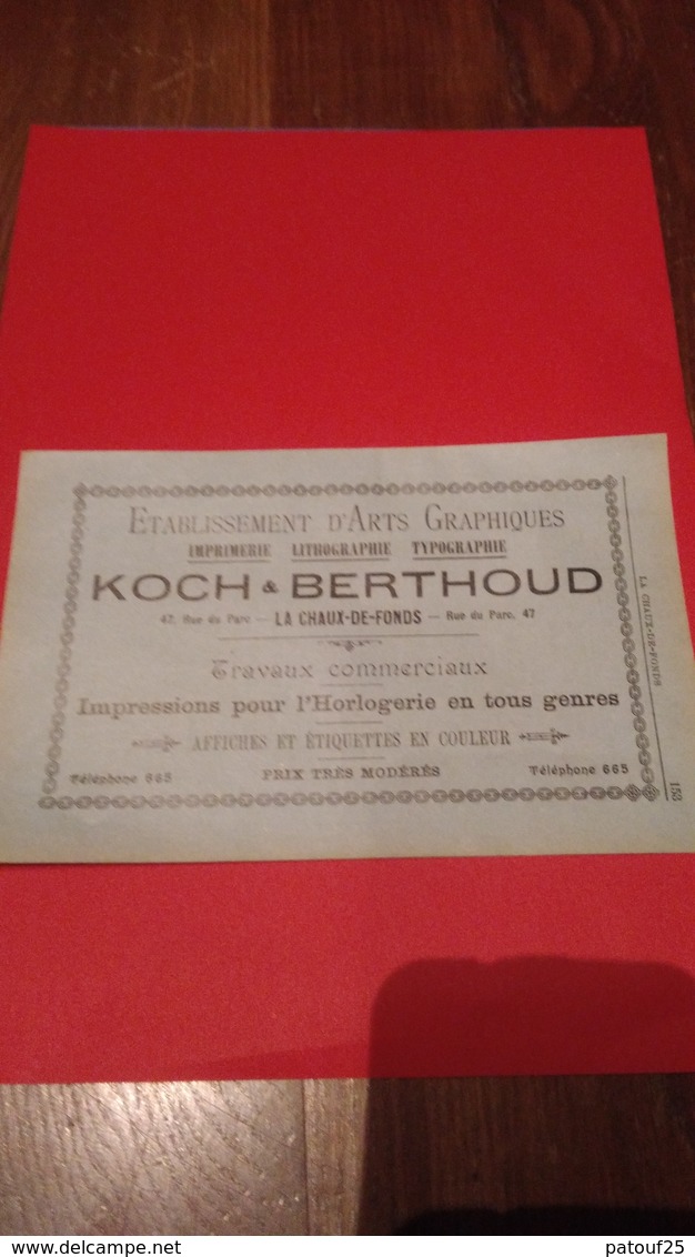 Ancienne Pub Koch Et Berthoud La Chaux De Fonds Suisse 1914 - Advertising