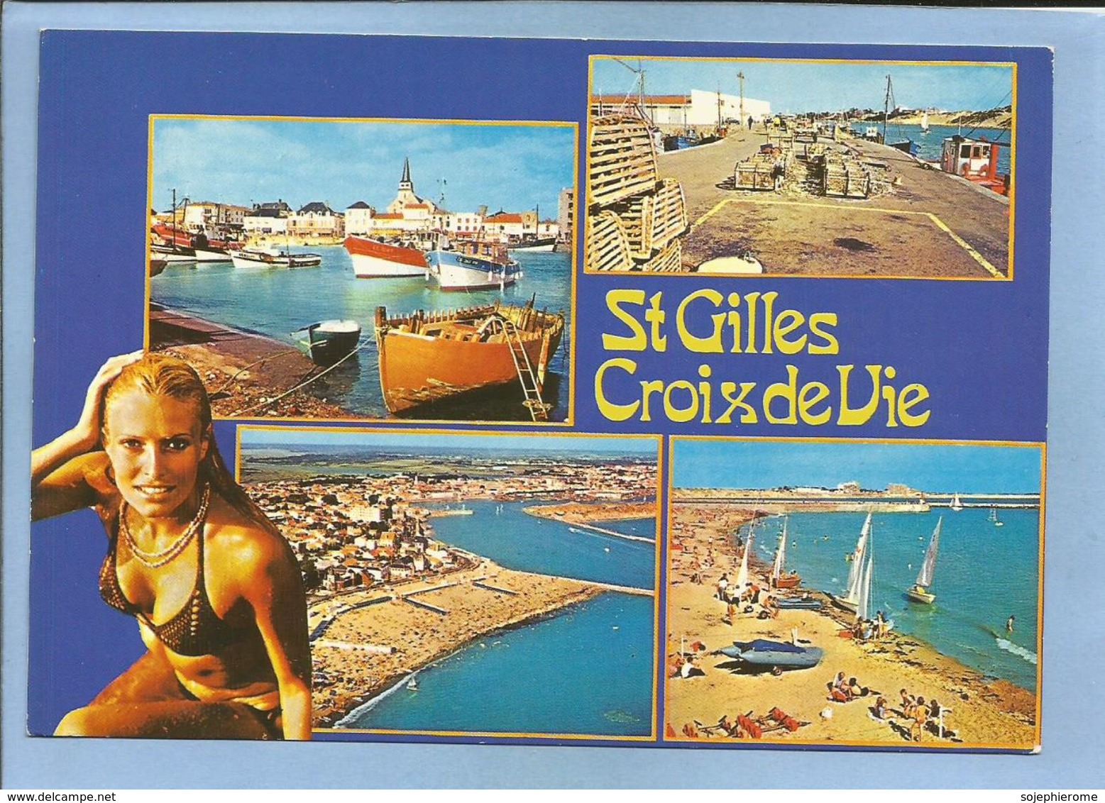 Saint-Gilles-Croix-de-Vie (85) 2 Scans Port église Quai Plage Vue Aérienne Pin-up - Saint Gilles Croix De Vie