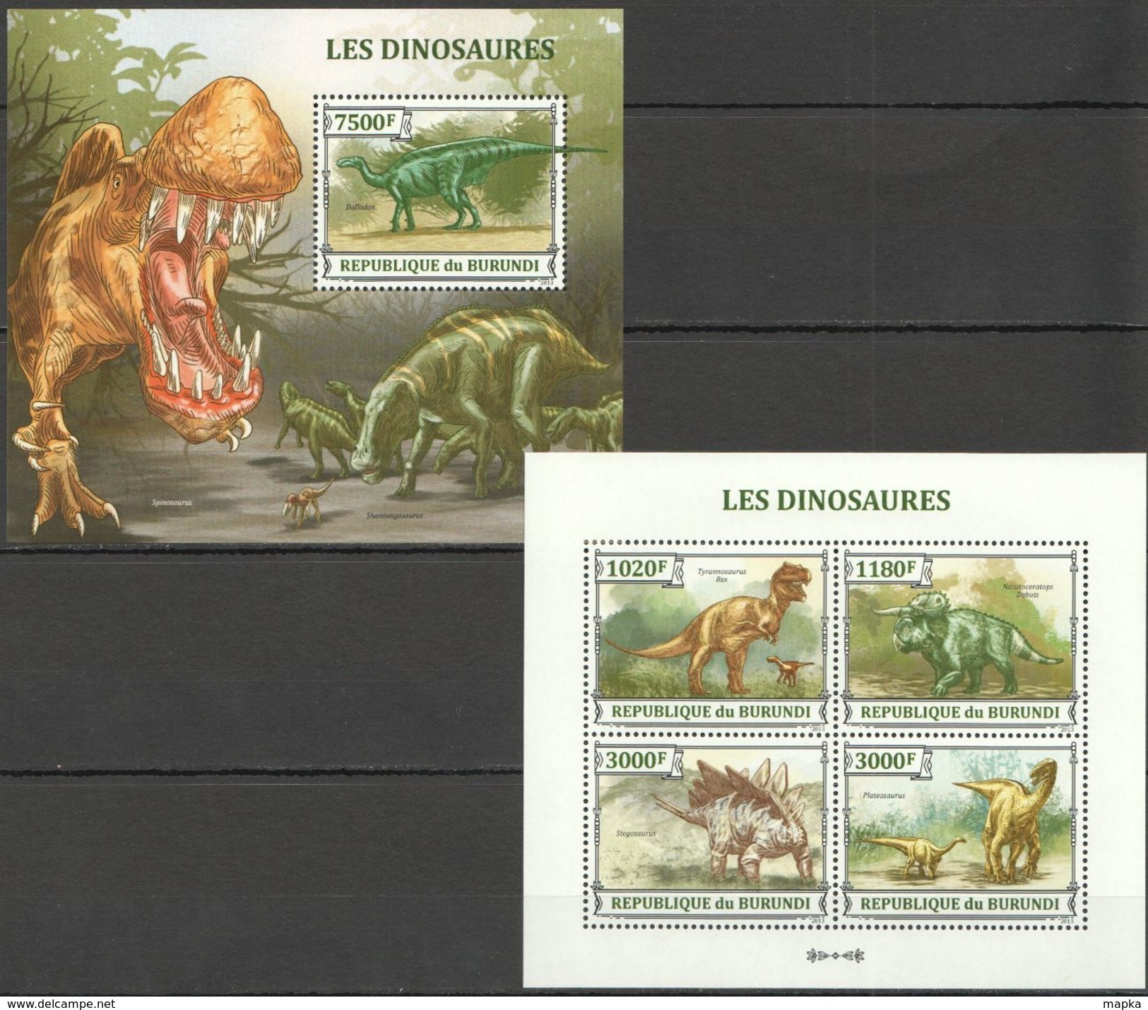 H167 2013 BURUNDI PREHISTORIC ANIMALS DINOSAURES 1KB+1BL MNH - Prehistorics