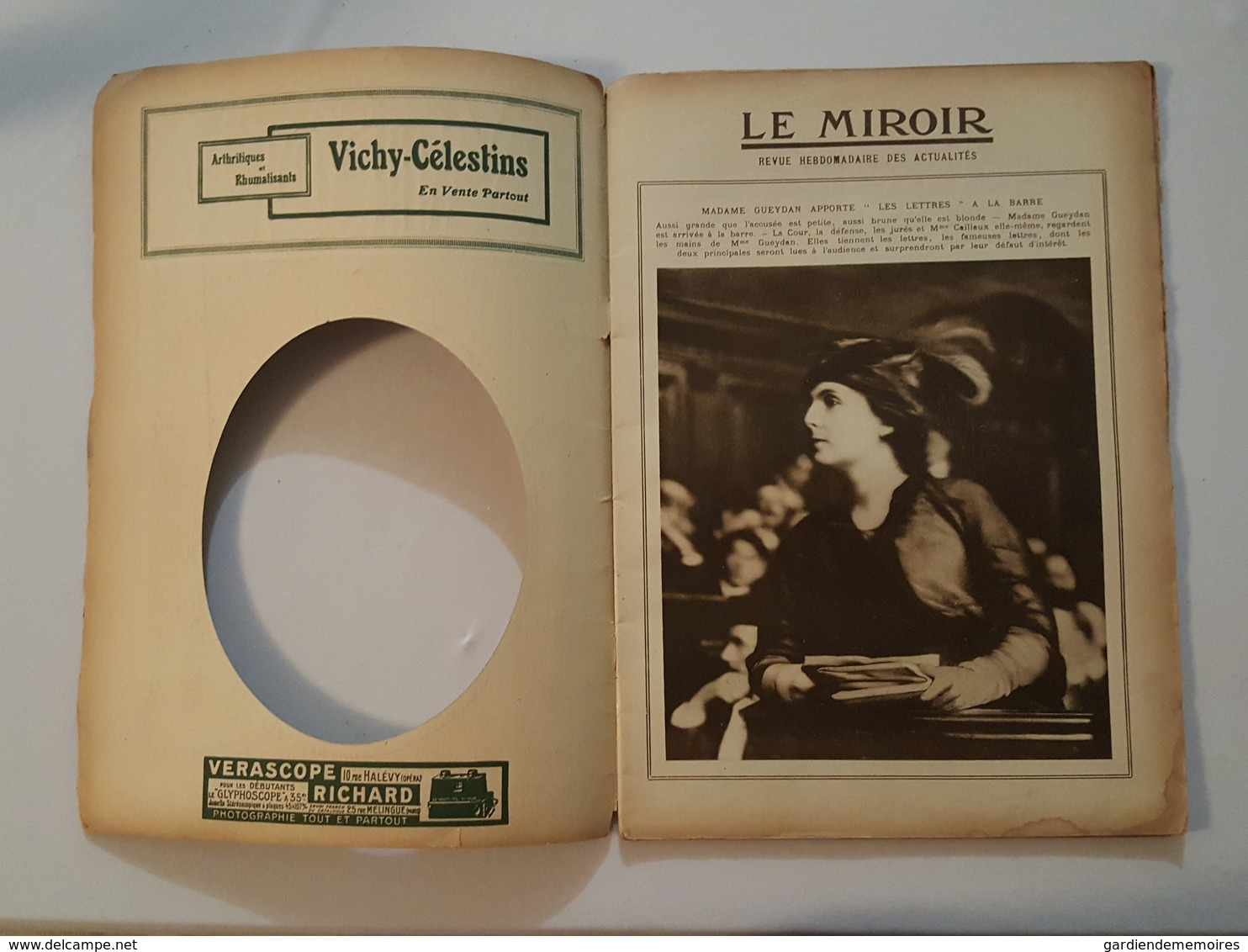 2 Aout 1914 - Revue Le Miroir, Pubs Vichy Célestins Verascope Richard Jumelles Strembel Tour De France Bicyclette Gallix - 1900 - 1949