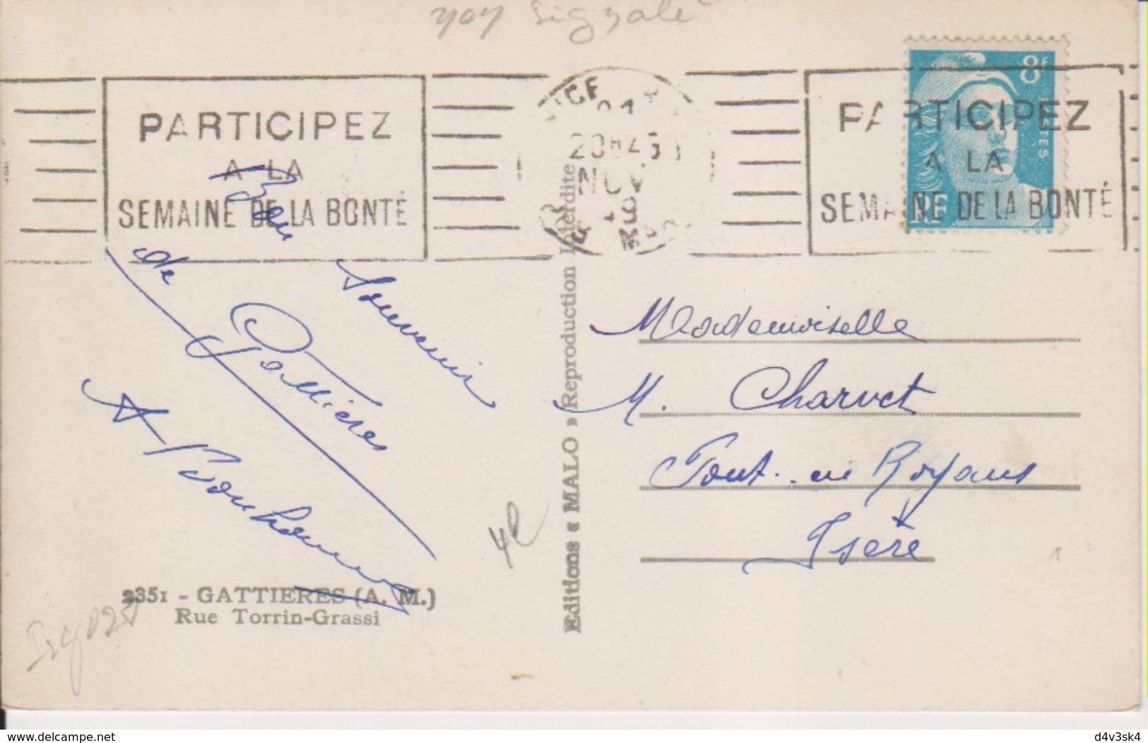 1949 France 06 Alpes Maritimes Nice Carte Postale Flamme 'Semaine De La Bonte' - Mechanical Postmarks (Advertisement)