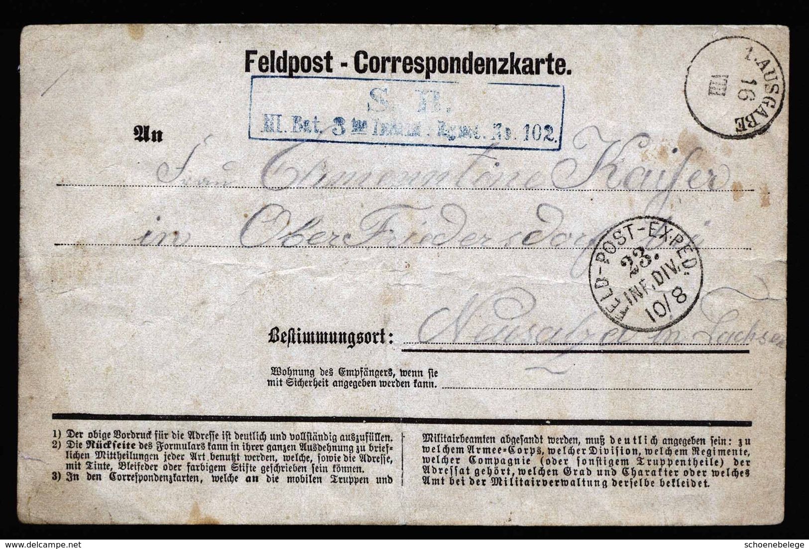 A5152) Feldpost 1870/71 Karte III.BAT 3.Inf Rgt No.10 Sächsische Einheit - Sachsen