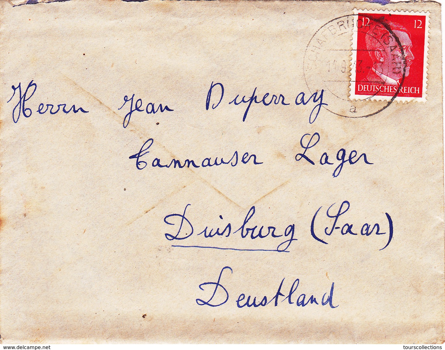 COURRIER Lettre ALLEMAGNE Duisburg 14-09-1943 HITLER 3° Reich WW2 - Duperray Schafbrücke SAAR Sarre (Saarbrücken) - Lettres & Documents