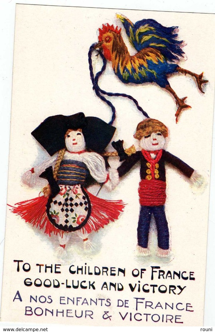 Carte Fantaisie Coq RINTINTIN Et NENETTE "To The Children Of France Good-luck And Victory - Guerra 1914-18