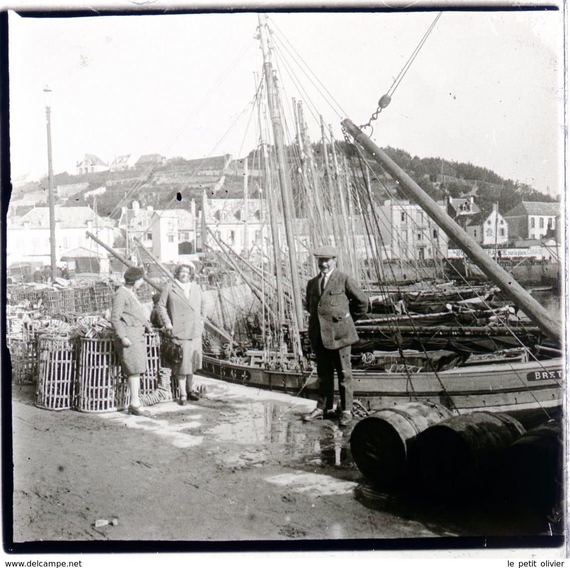 PHOTO ORIGINALE STEREOSCOPIQUE SUR PLAQUE DE VERRE 1930 FINISTERE AUDIERNE LE PORT DE PECHE ( 7 ) - Photos Stéréoscopiques